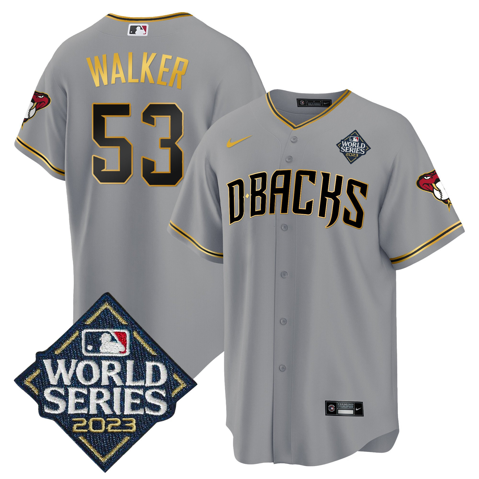 Christian Walker 53 Arizona Diamondbacks 2023 World Series Men Jersey - Gray Gold
