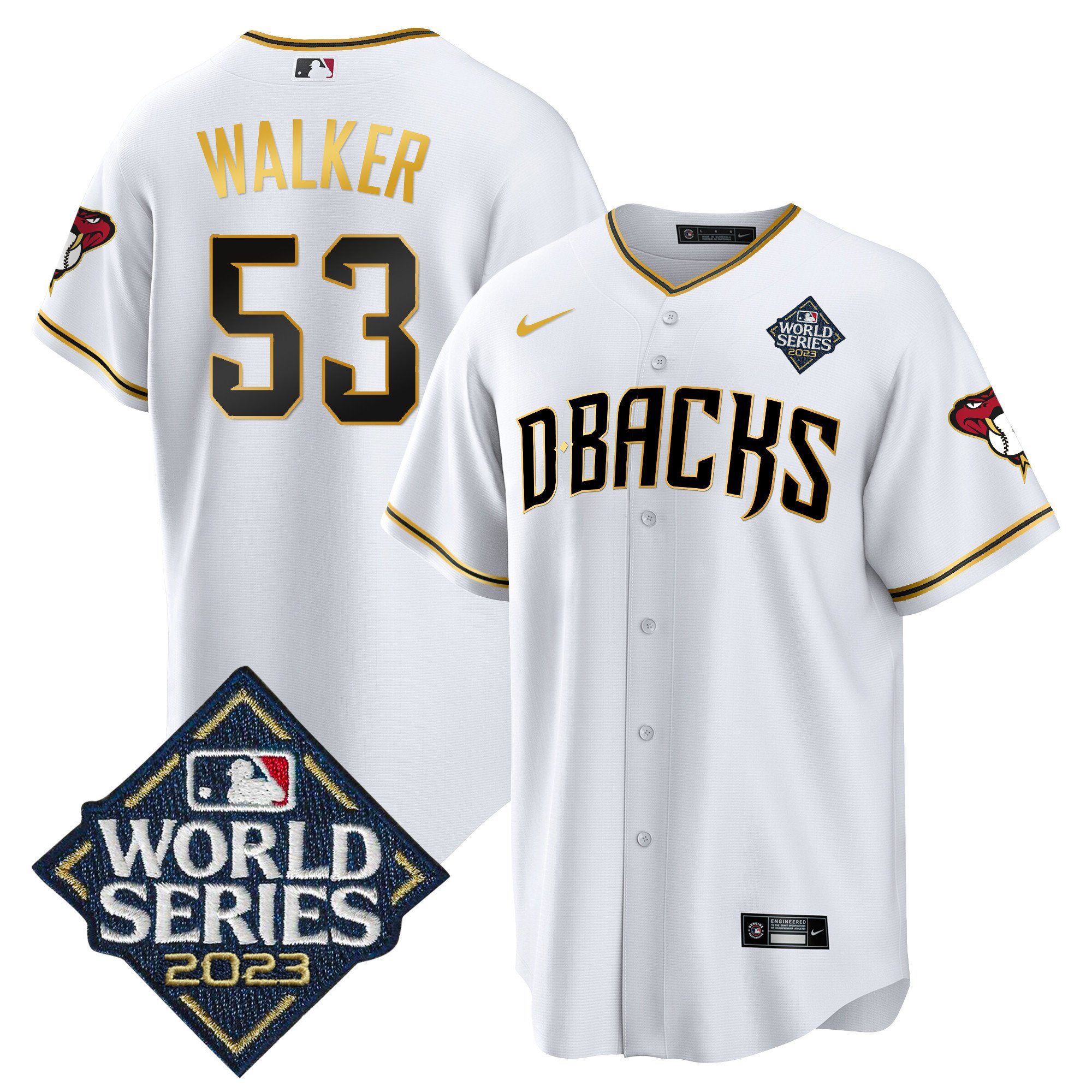 Christian Walker 53 Arizona Diamondbacks 2023 World Series Men Jersey - White Gold