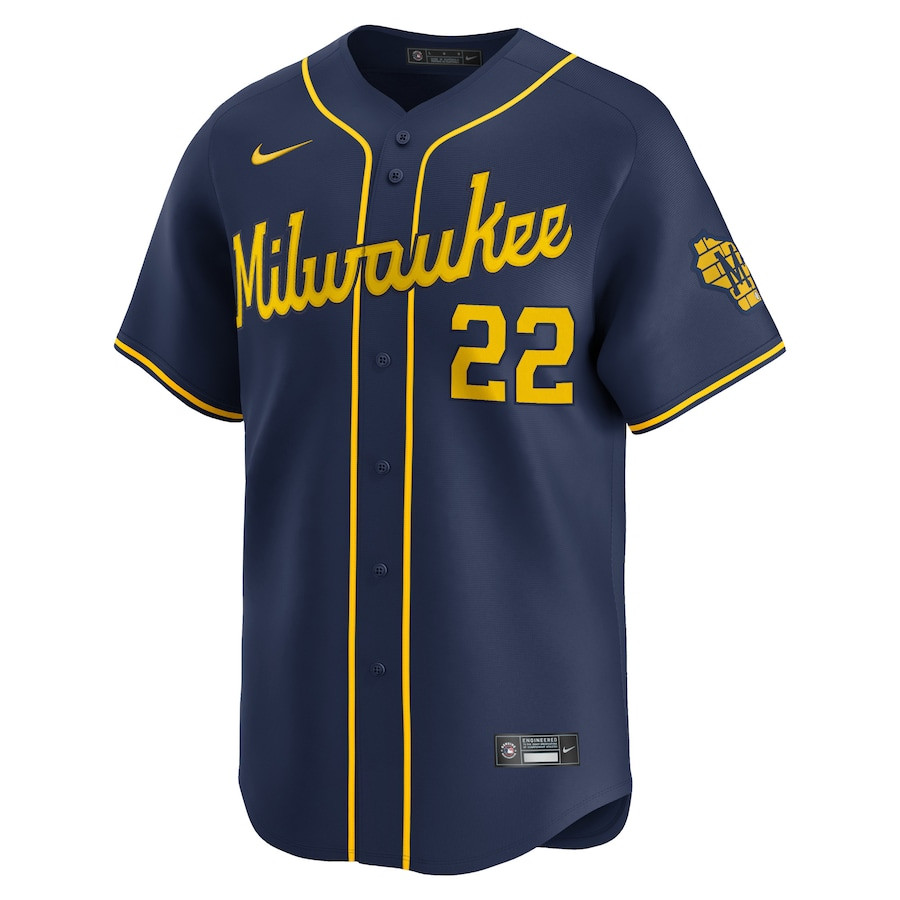 Alternative view of Christian Yelich 22 Milwaukee Brewers Alternate Limited Men Jersey - Navy 