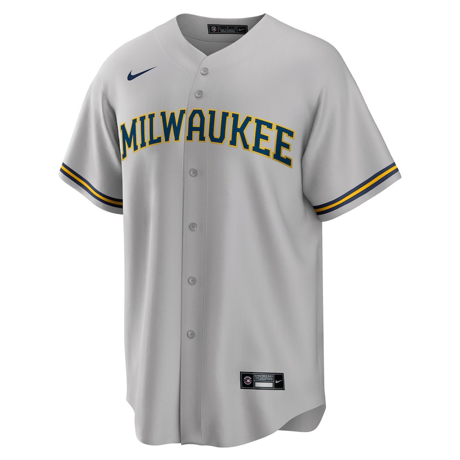 Alternative view of Christian Yelich 22 Milwaukee Brewers Alternate Player Men Jersey - Gray 