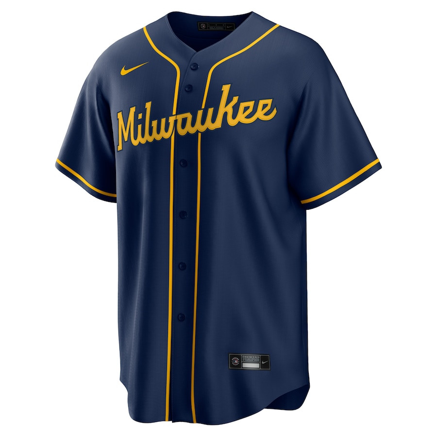 Alternative view of Christian Yelich 22 Milwaukee Brewers Alternate Player Men Jersey - Navy 