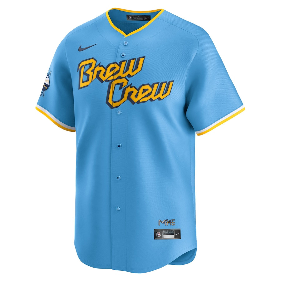 Alternative view of Christian Yelich 22 Milwaukee Brewers City Connect Limited Men Jersey - Powder Blue 
