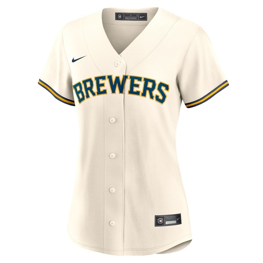 Alternative view of Christian Yelich 22 Milwaukee Brewers Women's Home Player Jersey - Cream 