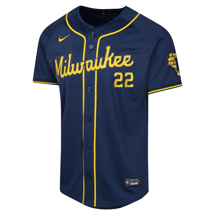 Alternative view of Christian Yelich Milwaukee 22 Brewers Alternate Limited YOUTH Jersey - Navy 
