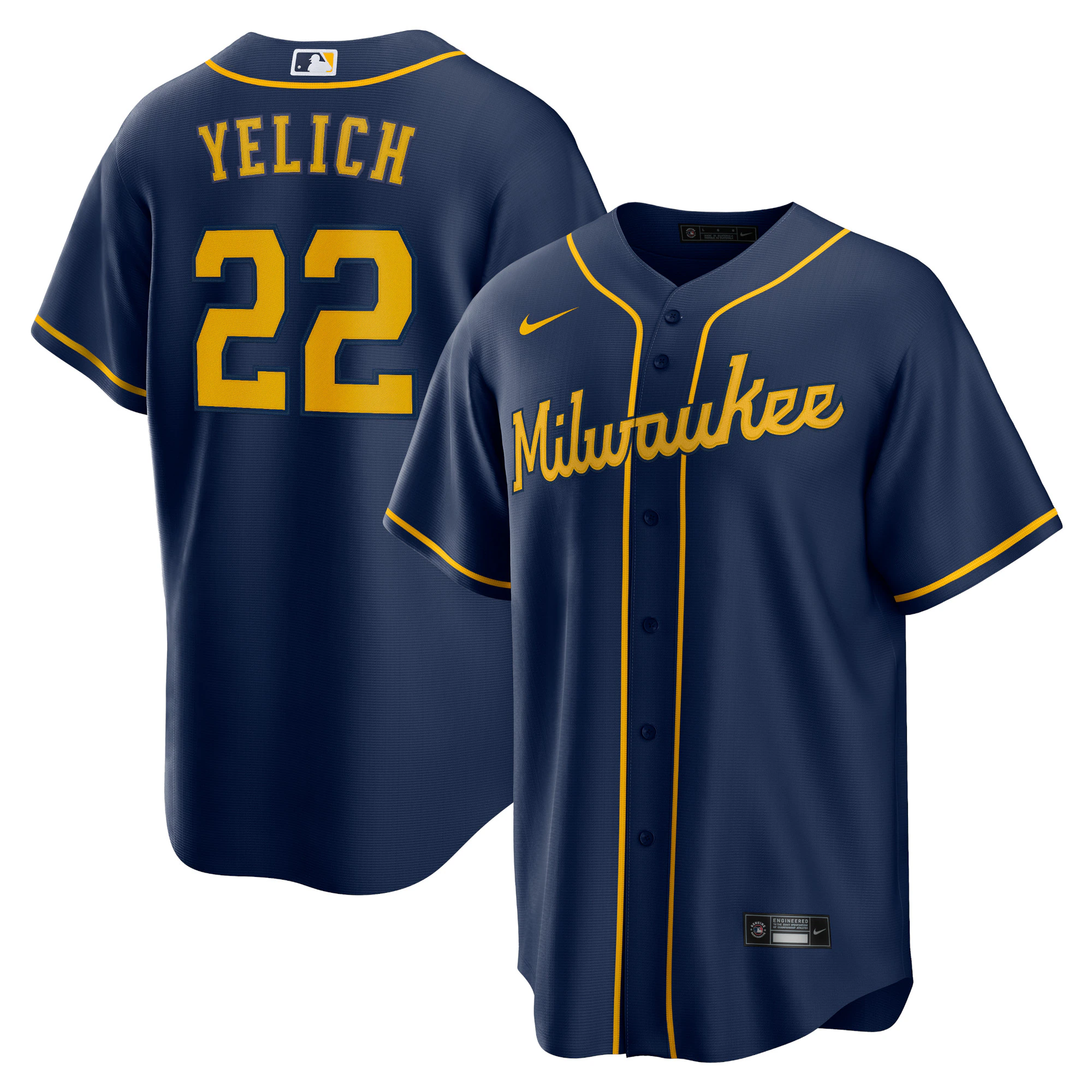Alternative view of Christian Yelich Milwaukee Brewers Alternate Replica Player Jersey – Navy