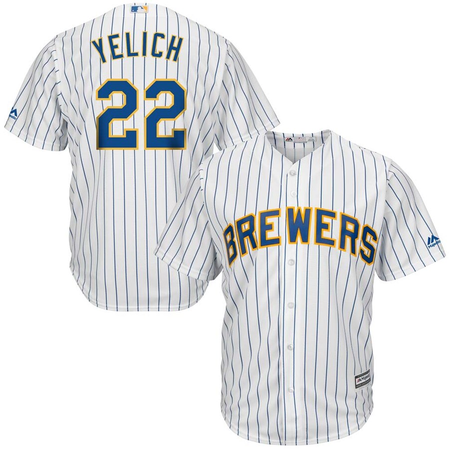 Christian Yelich Milwaukee Brewers Majestic Alternate Official Cool Base Player Jersey - White/royal