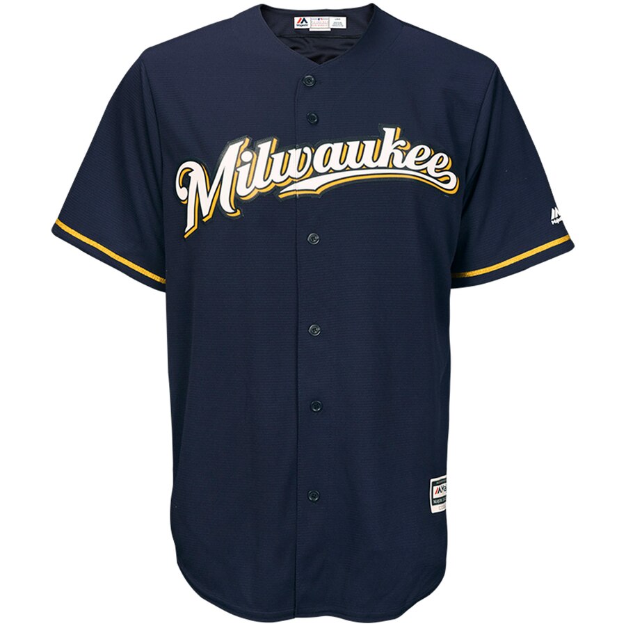 Alternative view of Christian Yelich Milwaukee Brewers Majestic Alternate Official Cool Base Player Jersey – Navy