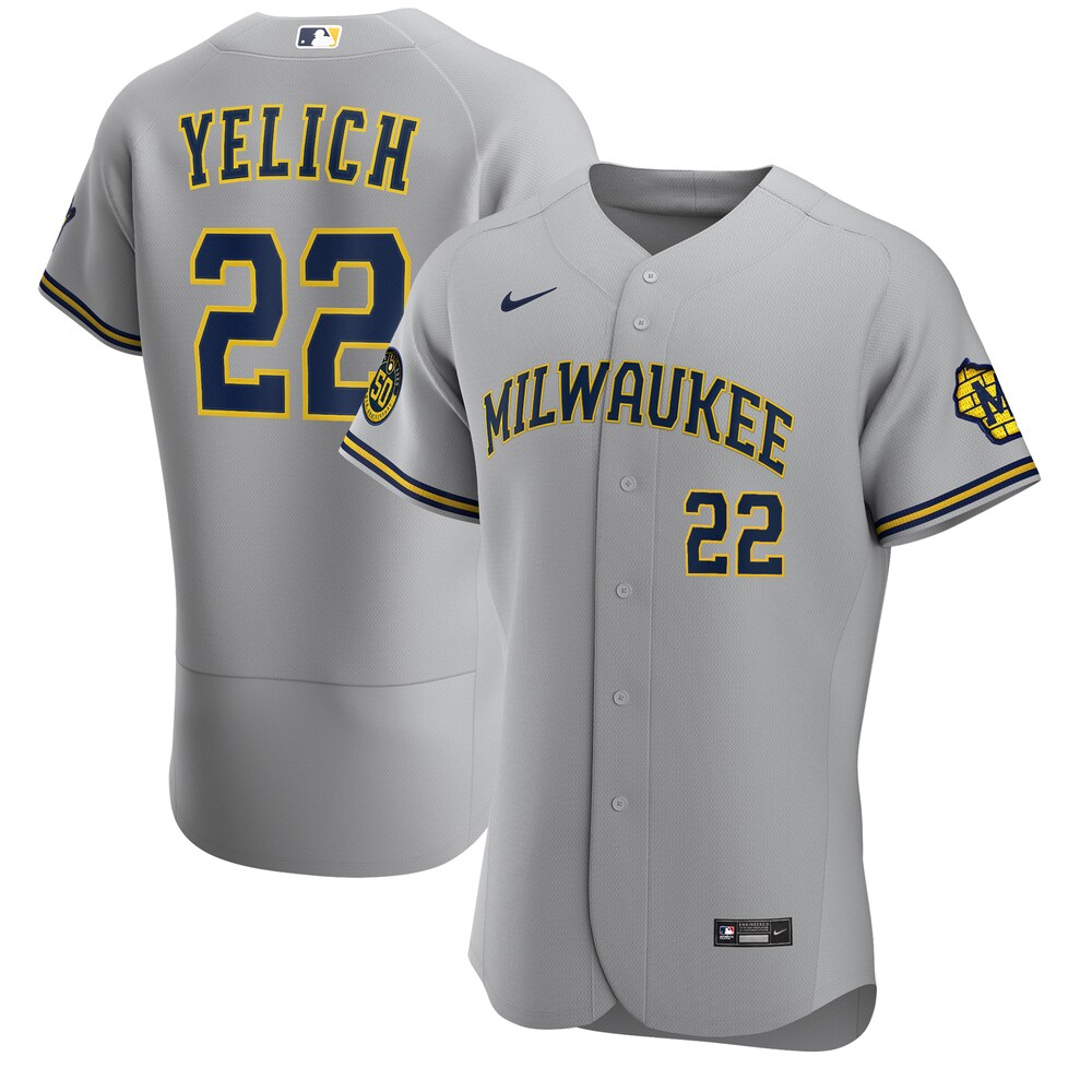 Christian Yelich Milwaukee Brewers Road 2020 Player Jersey - Gray