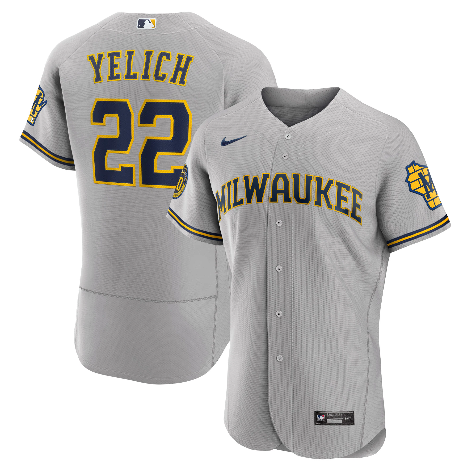 Christian Yelich Milwaukee Brewers Road Authentic Player Jersey – Gray