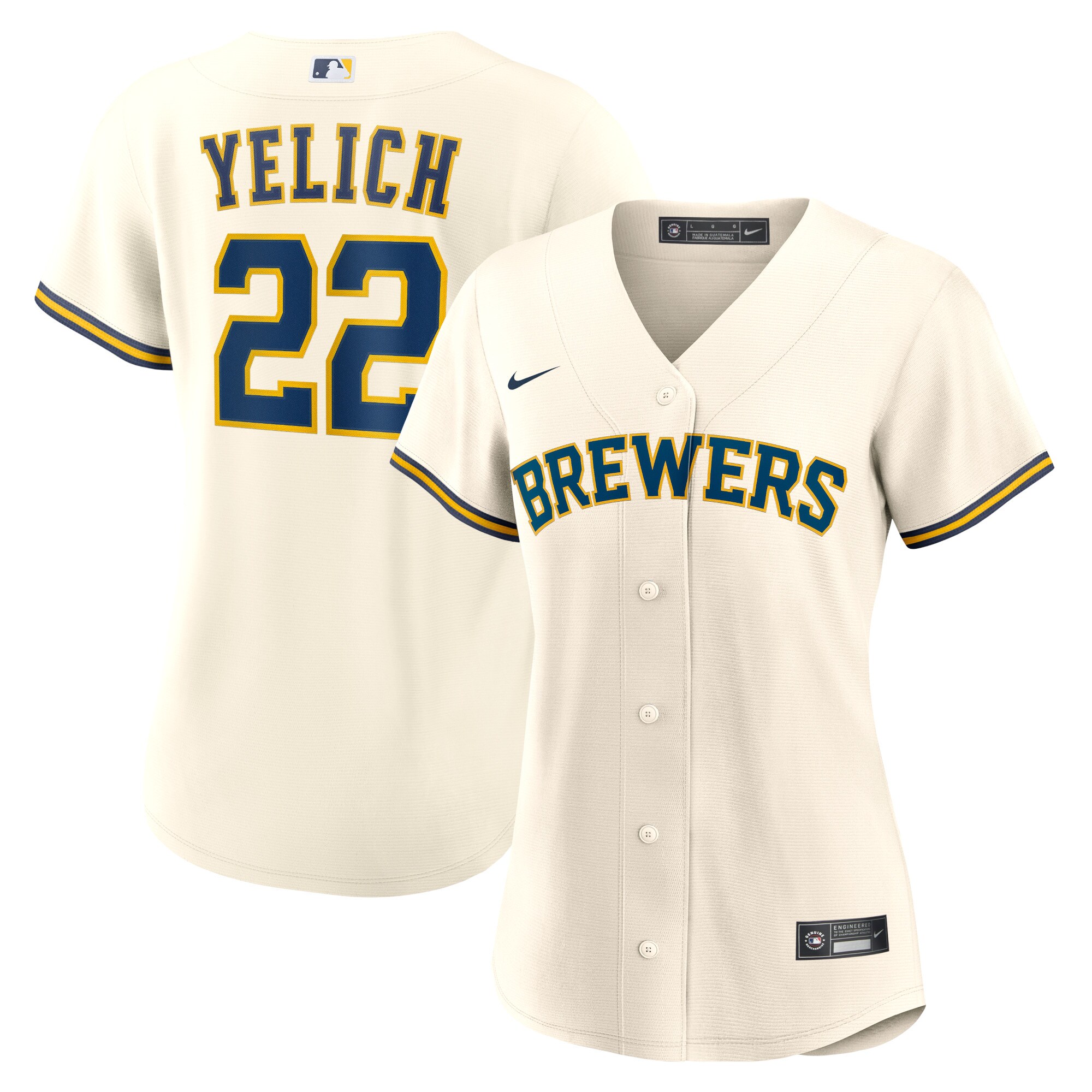 Alternative view of Christian Yelich Milwaukee Brewers Women’s Home Replica Player Jersey – Cream