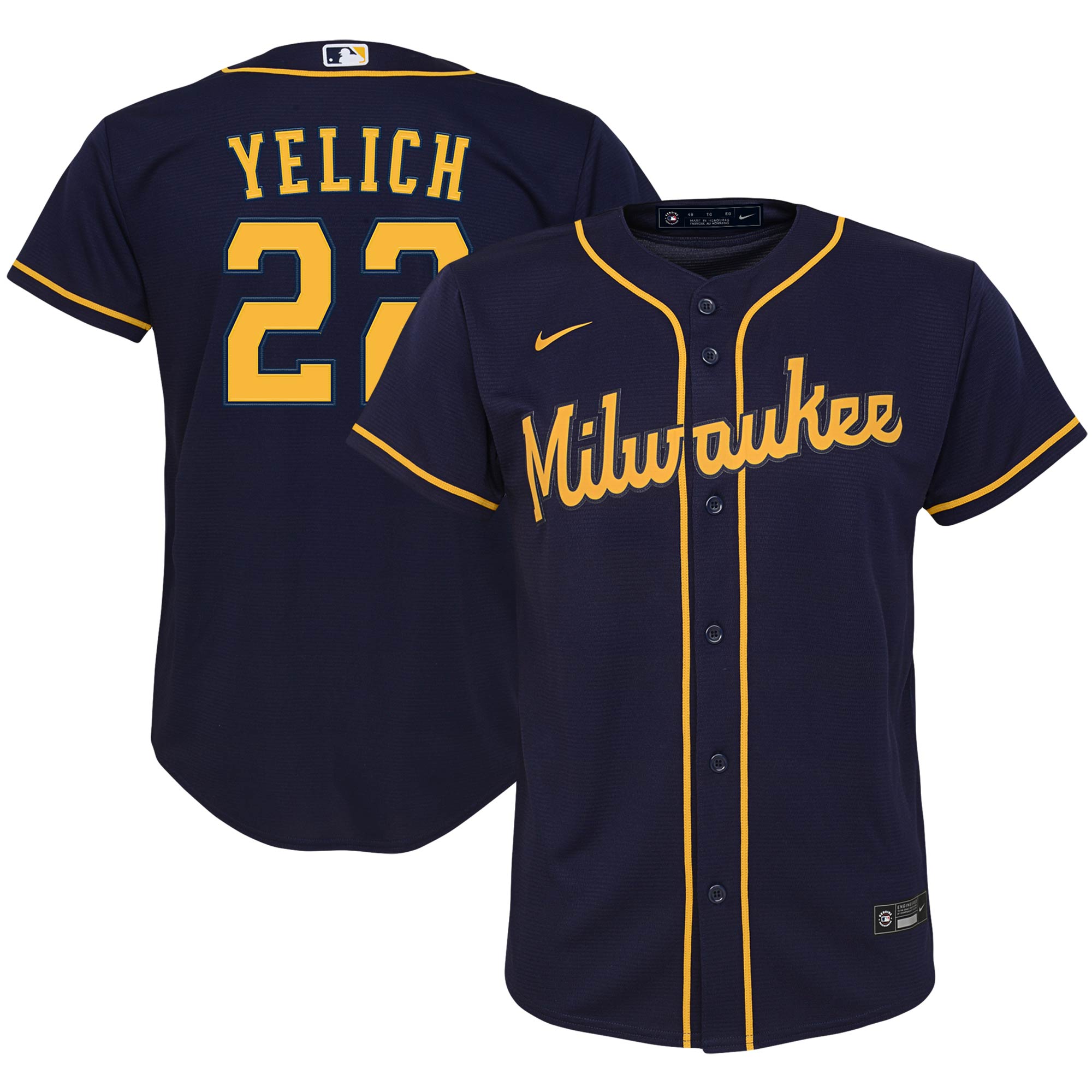 Alternative view of Christian Yelich Milwaukee Brewers Youth Alternate Replica Player Jersey - Navy