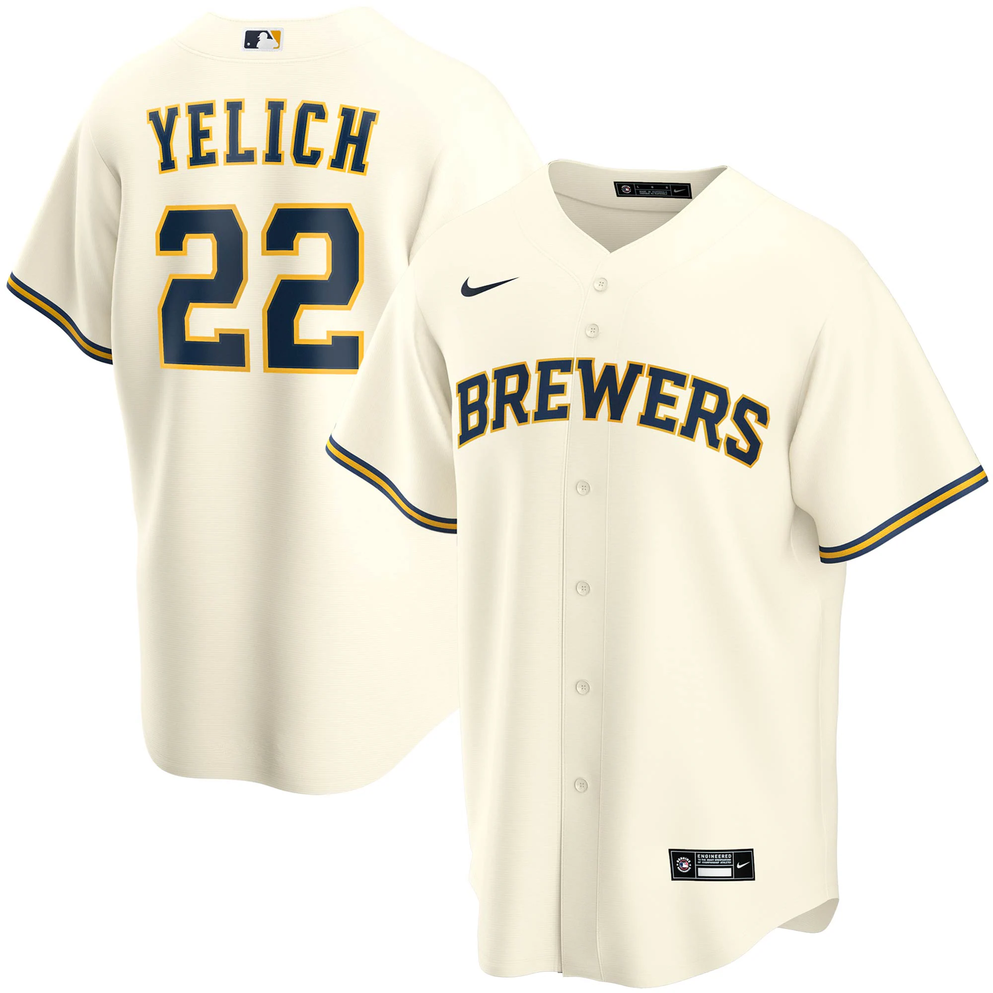 Alternative view of Christian Yelich Milwaukee Brewers Youth Alternate Replica Player Jersey – Cream
