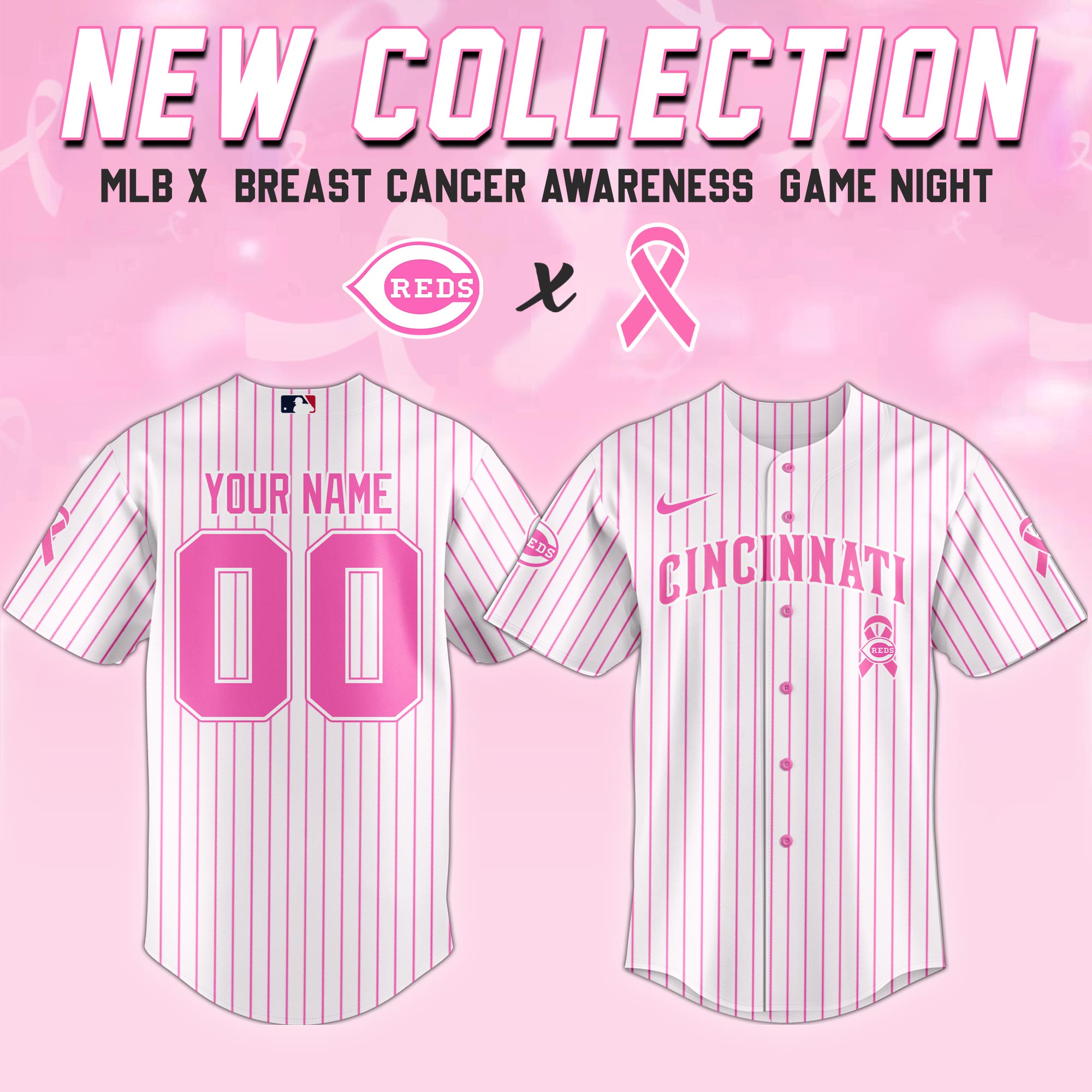 Cincinnati Reds Mlb X Breast Cancer Awareness Month United In Pink Baseball Jersey