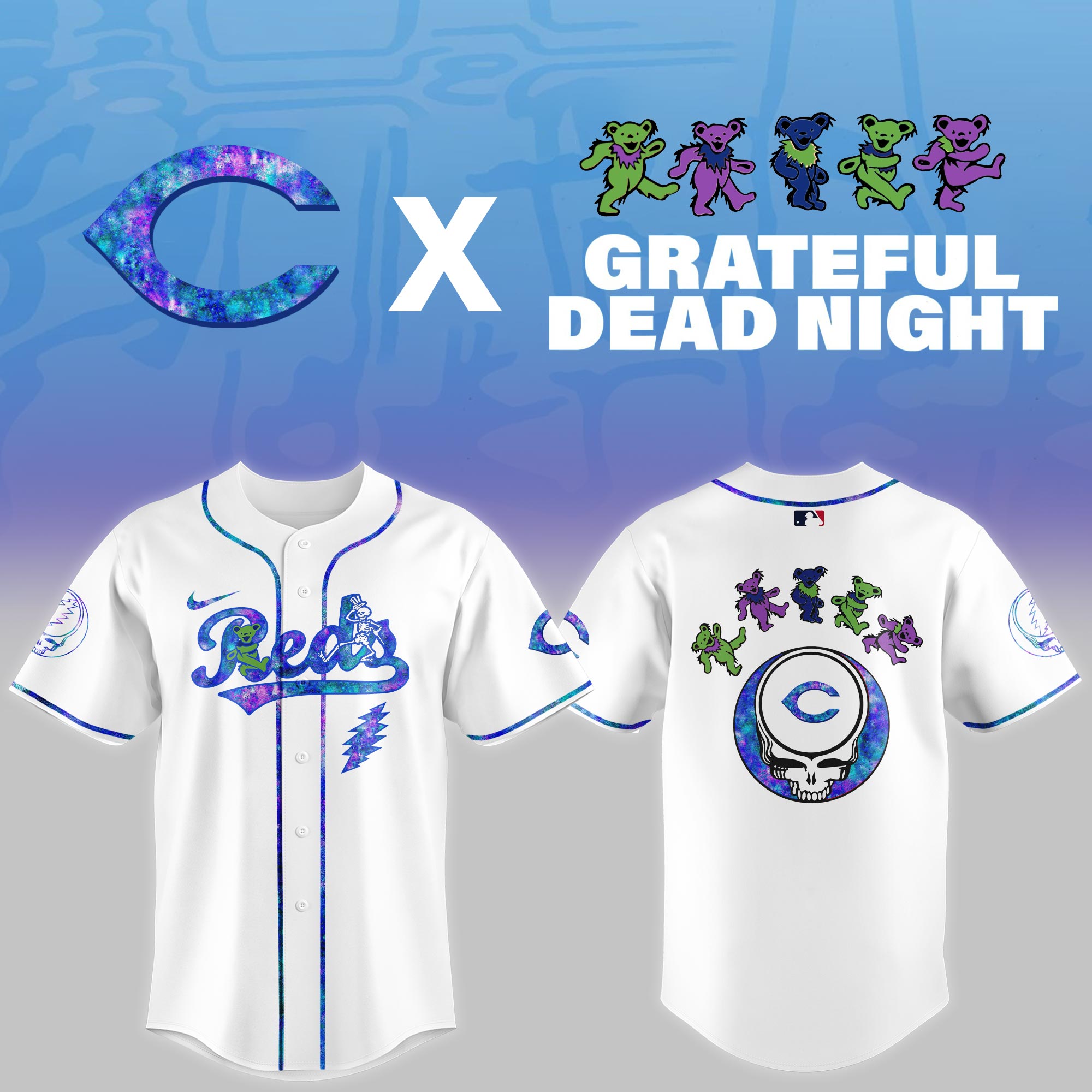 Cincinnati Reds Mlb X Grateful Dead Theme Night Game Baseball Jersey