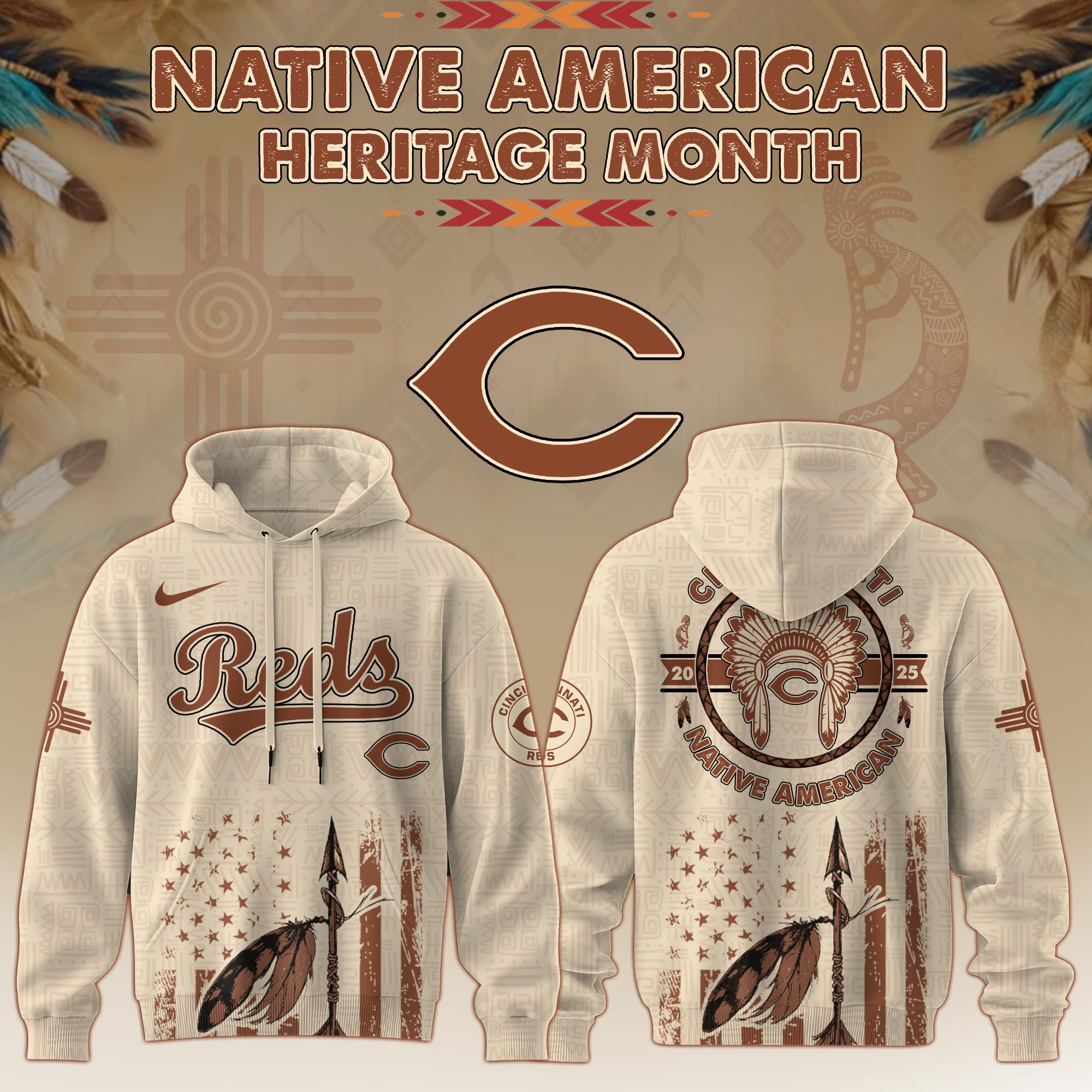 Cincinnati Reds Mlb X Native American Heritage Month Mlb Collaboration Custom Hoodie