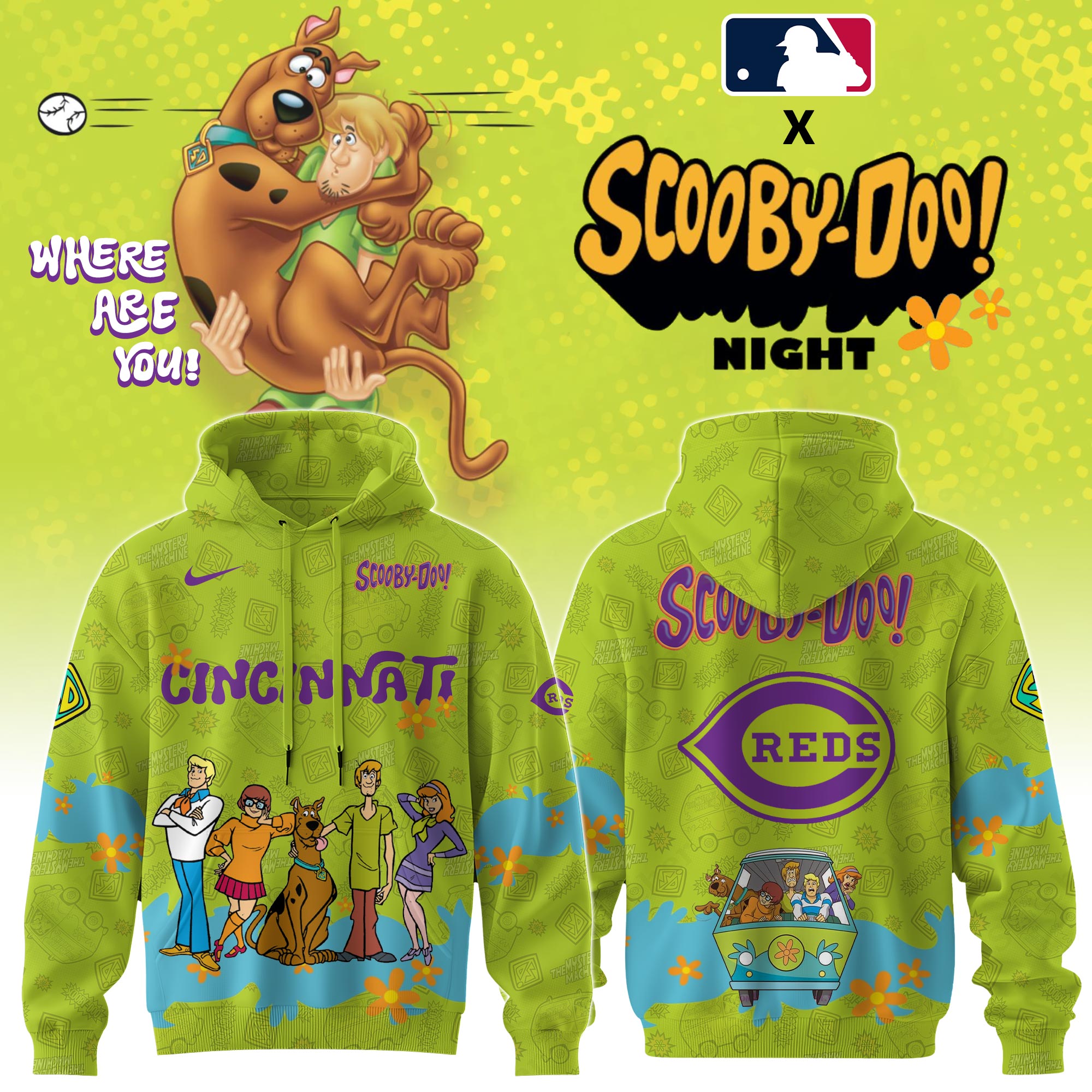 Cincinnati Reds Mlb X Scooby Doo Custom Hoodie Editions Limited