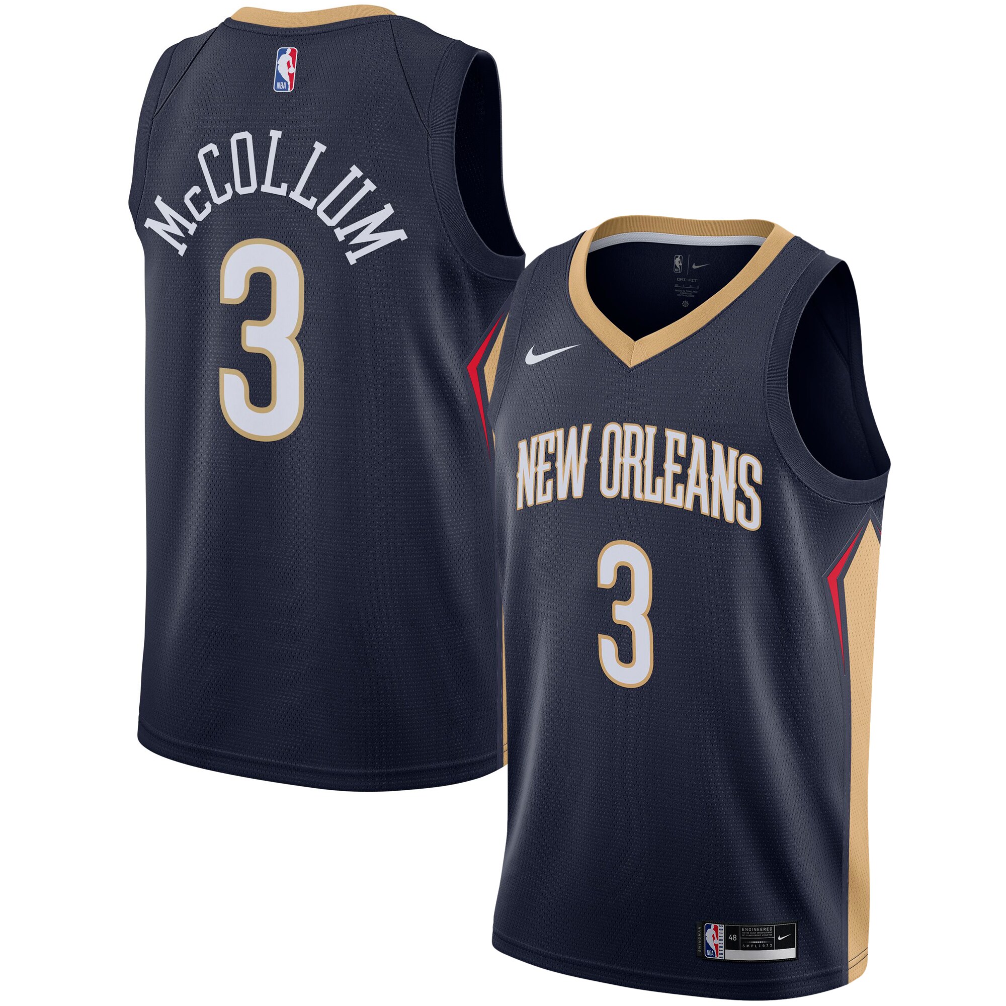 Alternative view of C.j. Mccollum New Orleans Pelicans 2021/22 Swingman Jersey - Icon Edition - Navy