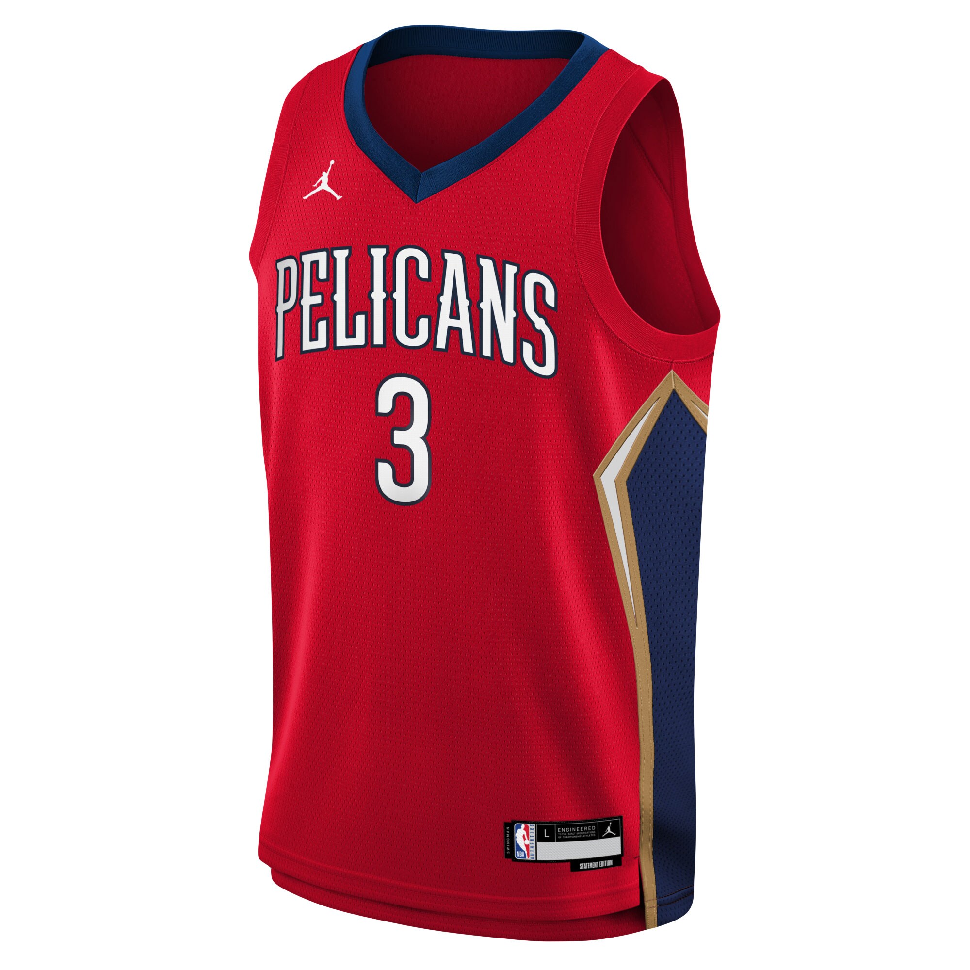 Alternative view of C.j. Mccollum New Orleans Pelicans Jordan Brand Youth Swingman Jersey – Statement Edition – Red