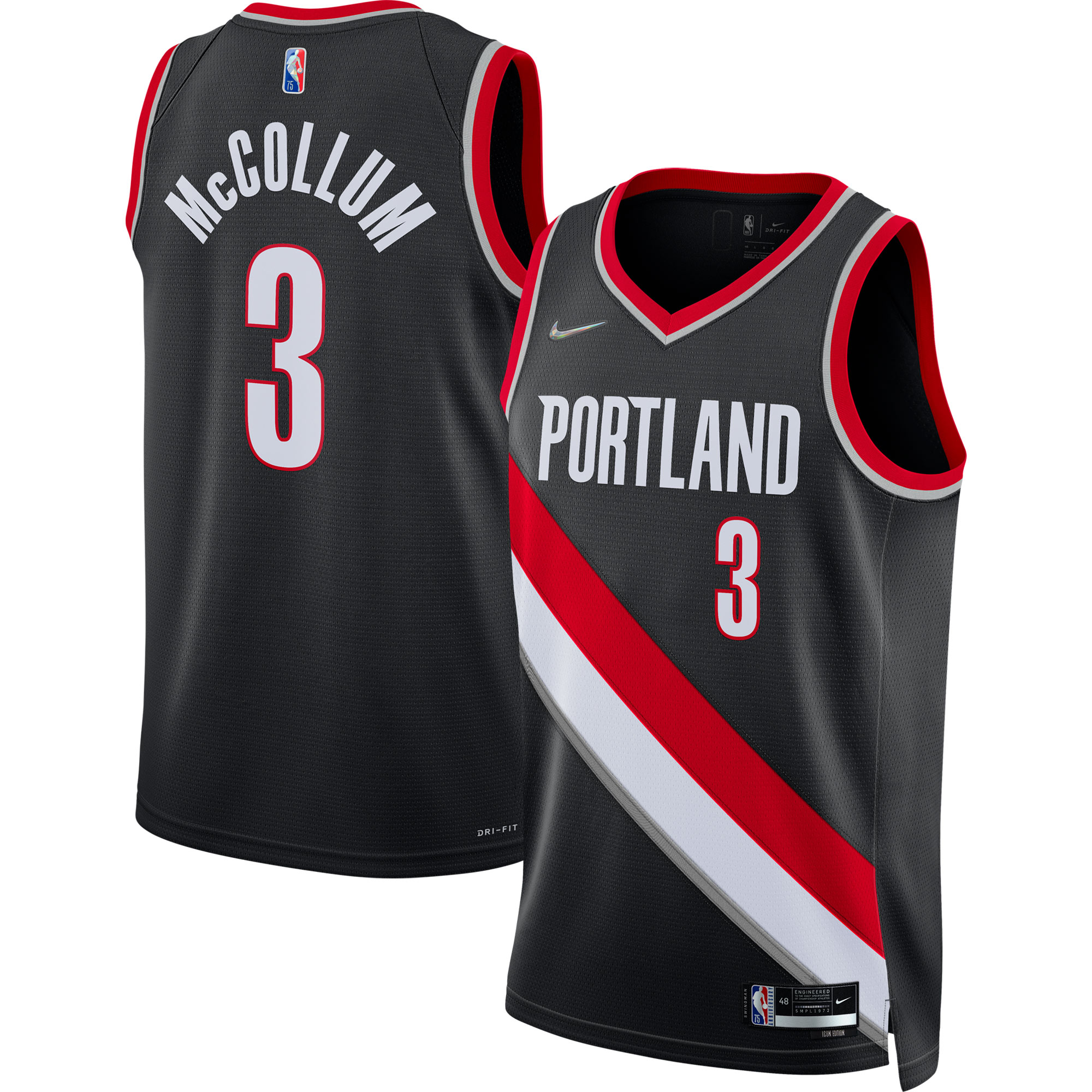 Alternative view of C.j. Mccollum Portland Trail Blazers 2021/22 Diamond Swingman Jersey - Icon Edition - Black