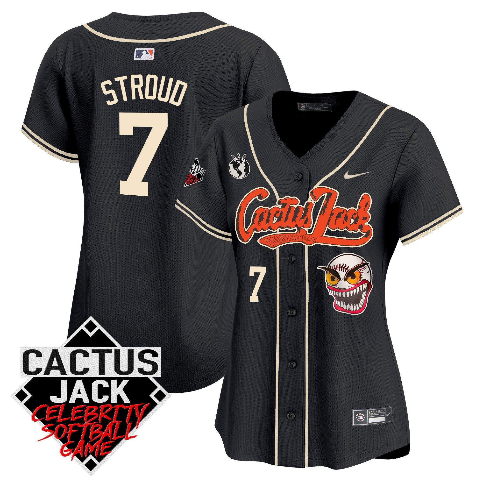 CJ Stroud 7 Houston Astros Cactus Jack Celebrity Softball Game Patch Women Jersey - Black