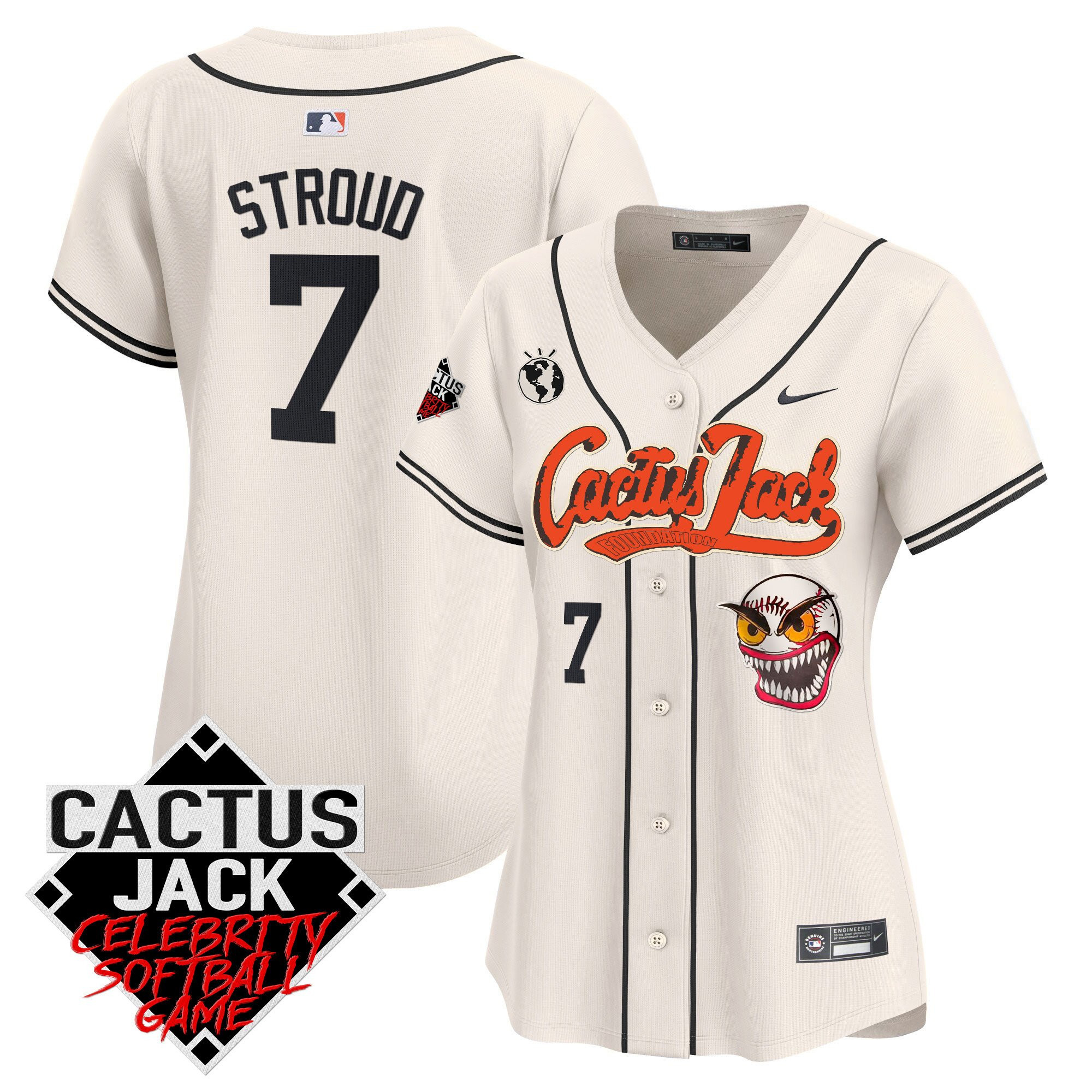 CJ Stroud 7 Houston Astros Cactus Jack Celebrity Softball Game Patch Women Jersey - Cream