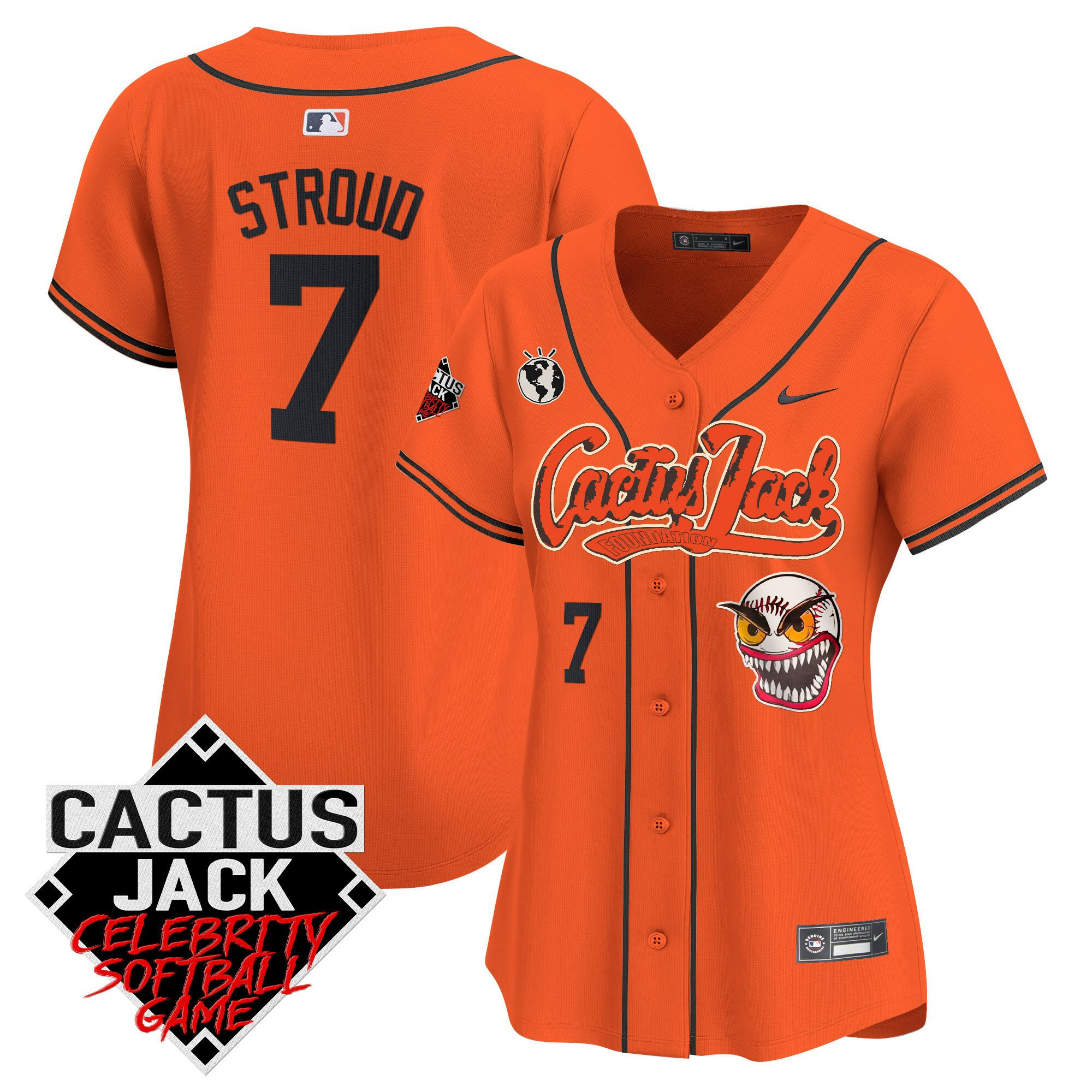 CJ Stroud 7 Houston Astros Cactus Jack Celebrity Softball Game Patch Women Jersey - Orange