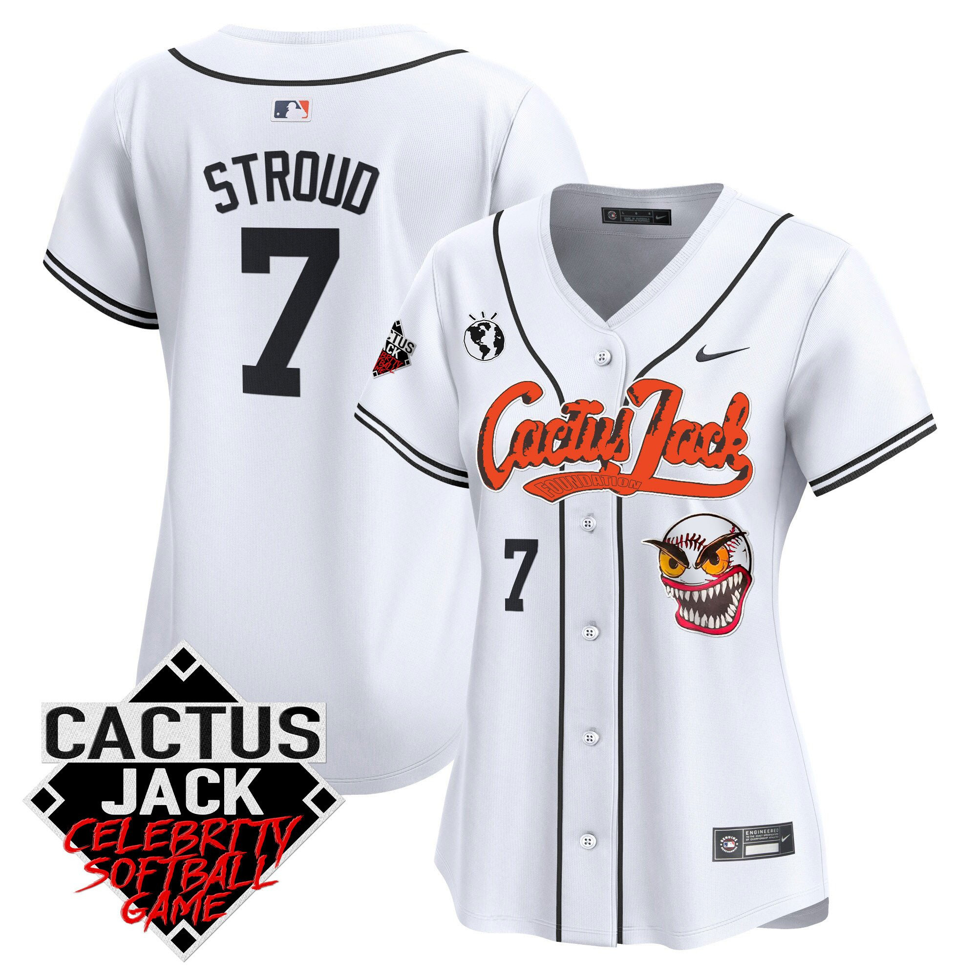 CJ Stroud 7 Houston Astros Cactus Jack Celebrity Softball Game Patch Women Jersey - White