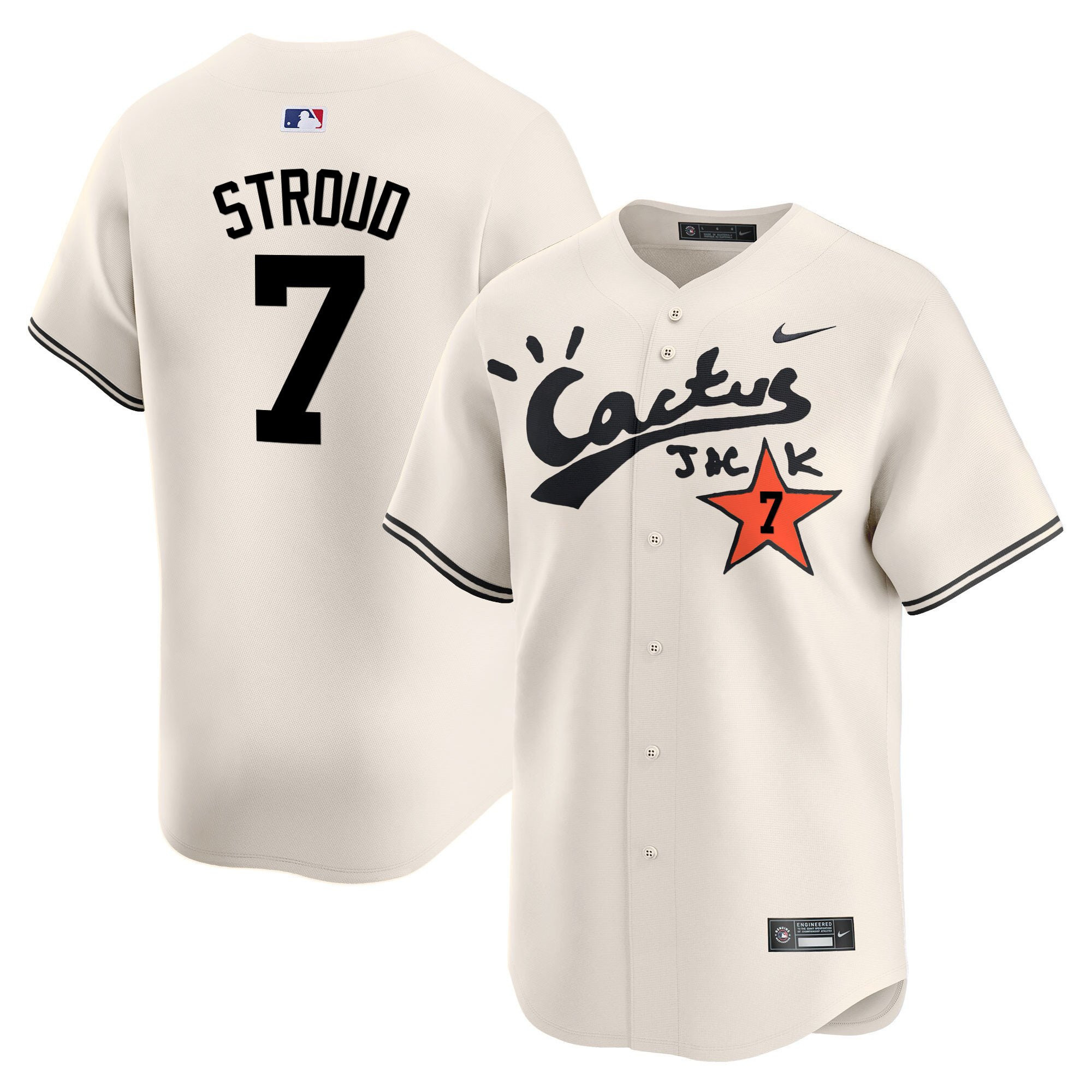 CJ Stroud 7 Houston Astros Cactus Jack Cream Jersey V2 - Men
