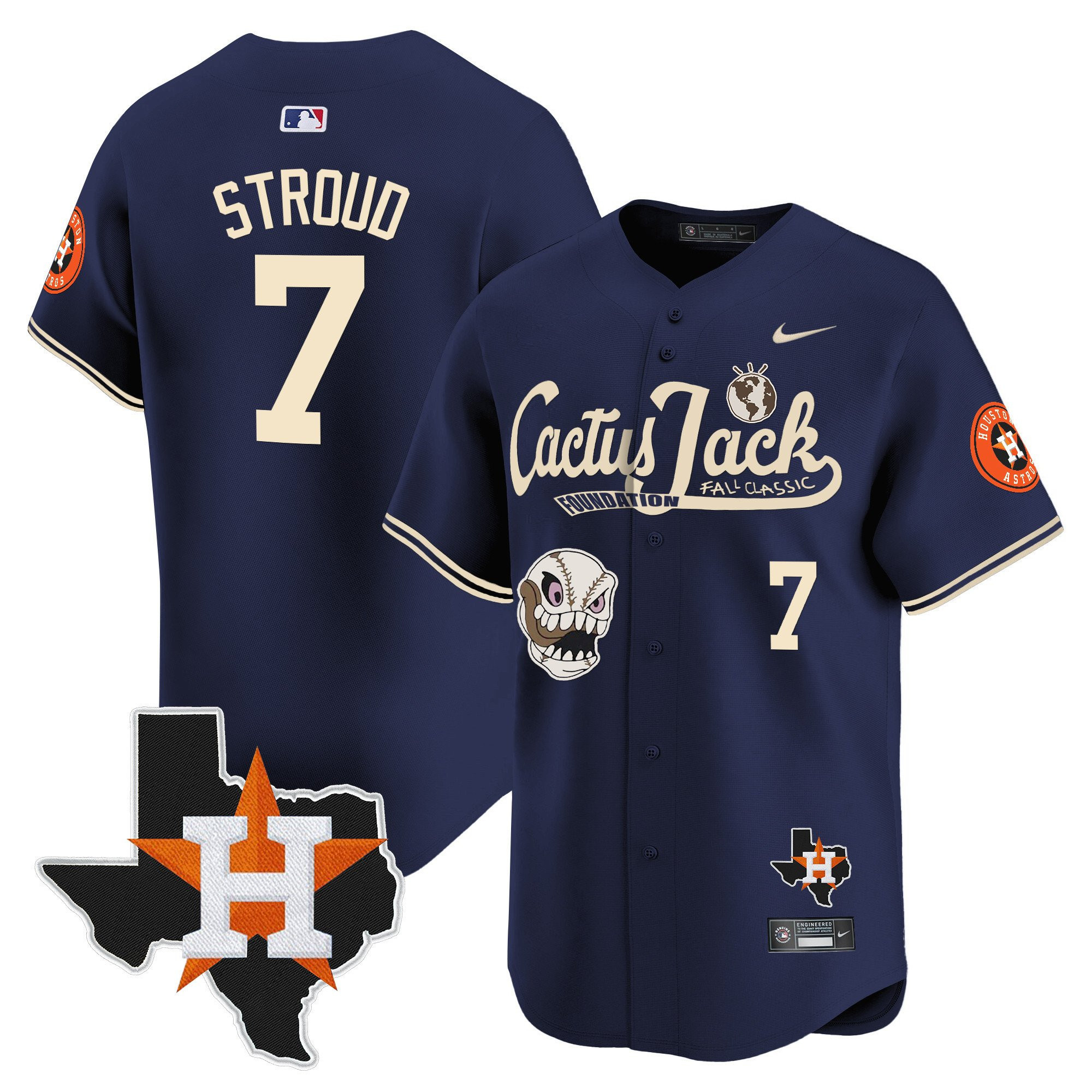 Alternative view of CJ. Stroud 7 Houston Astros Cactus Jack Foundation Fall Classic Limited Jersey - Men 