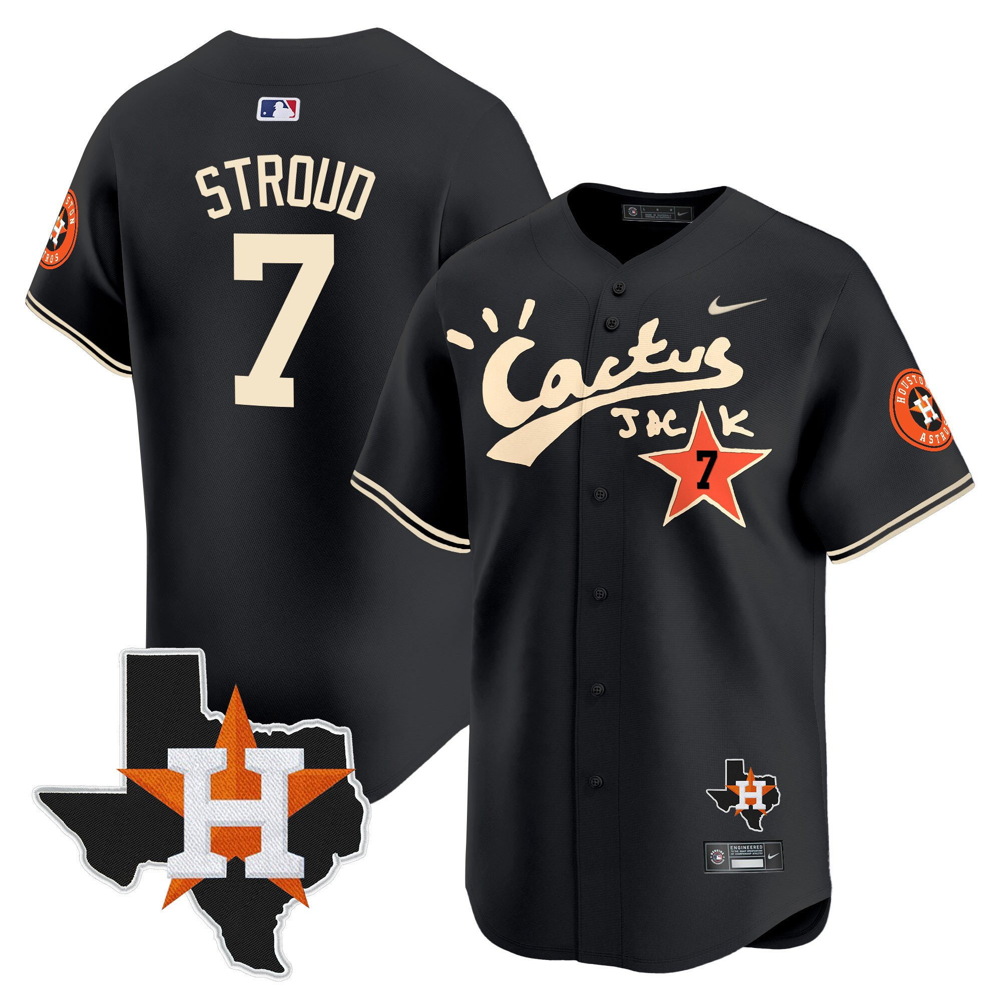 CJ. Stroud 7 Houston Astros Cactus Jack Houston Patch Limited Jersey - Men, Black 
