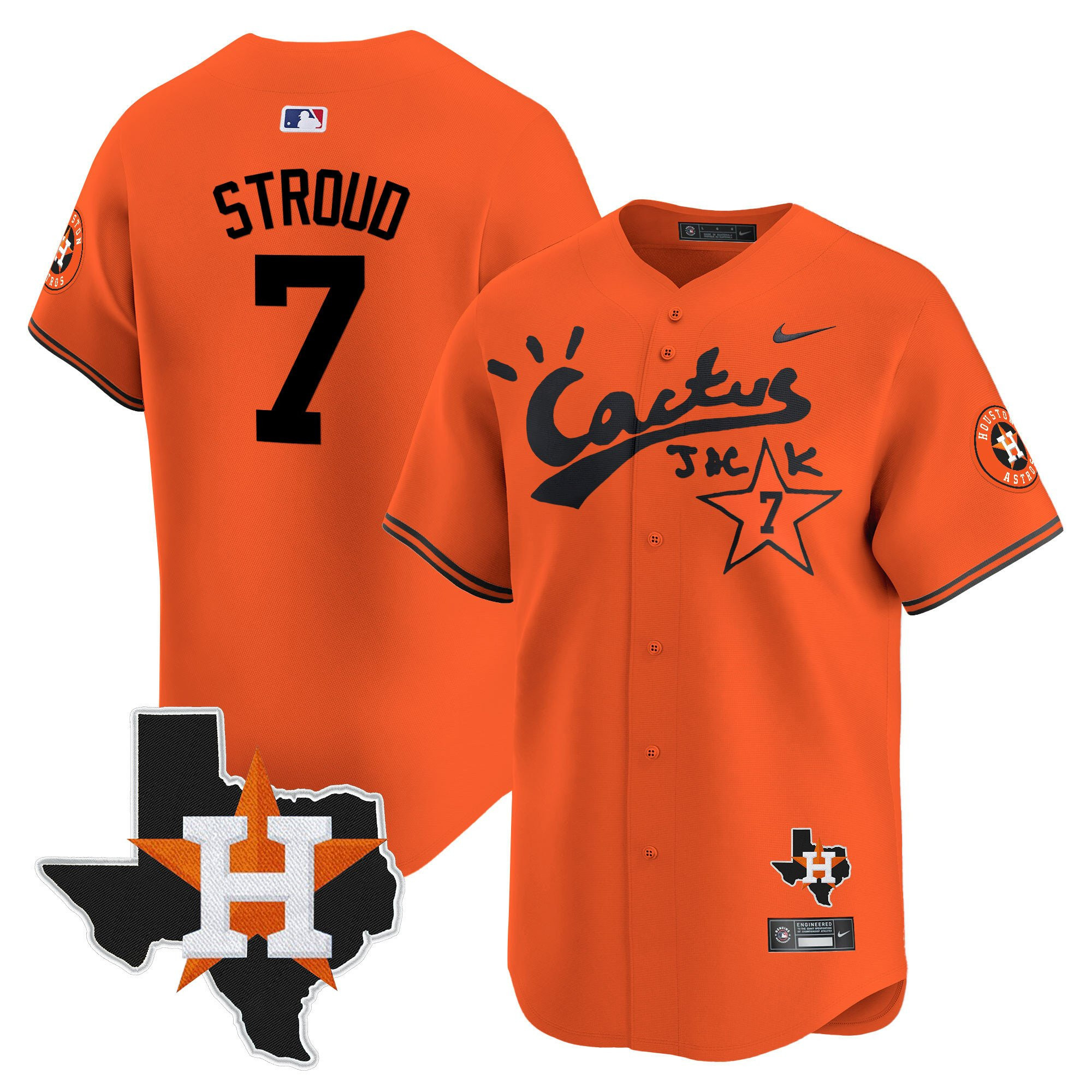 CJ. Stroud 7 Houston Astros Cactus Jack Houston Patch Orange Limited Jersey - Men 