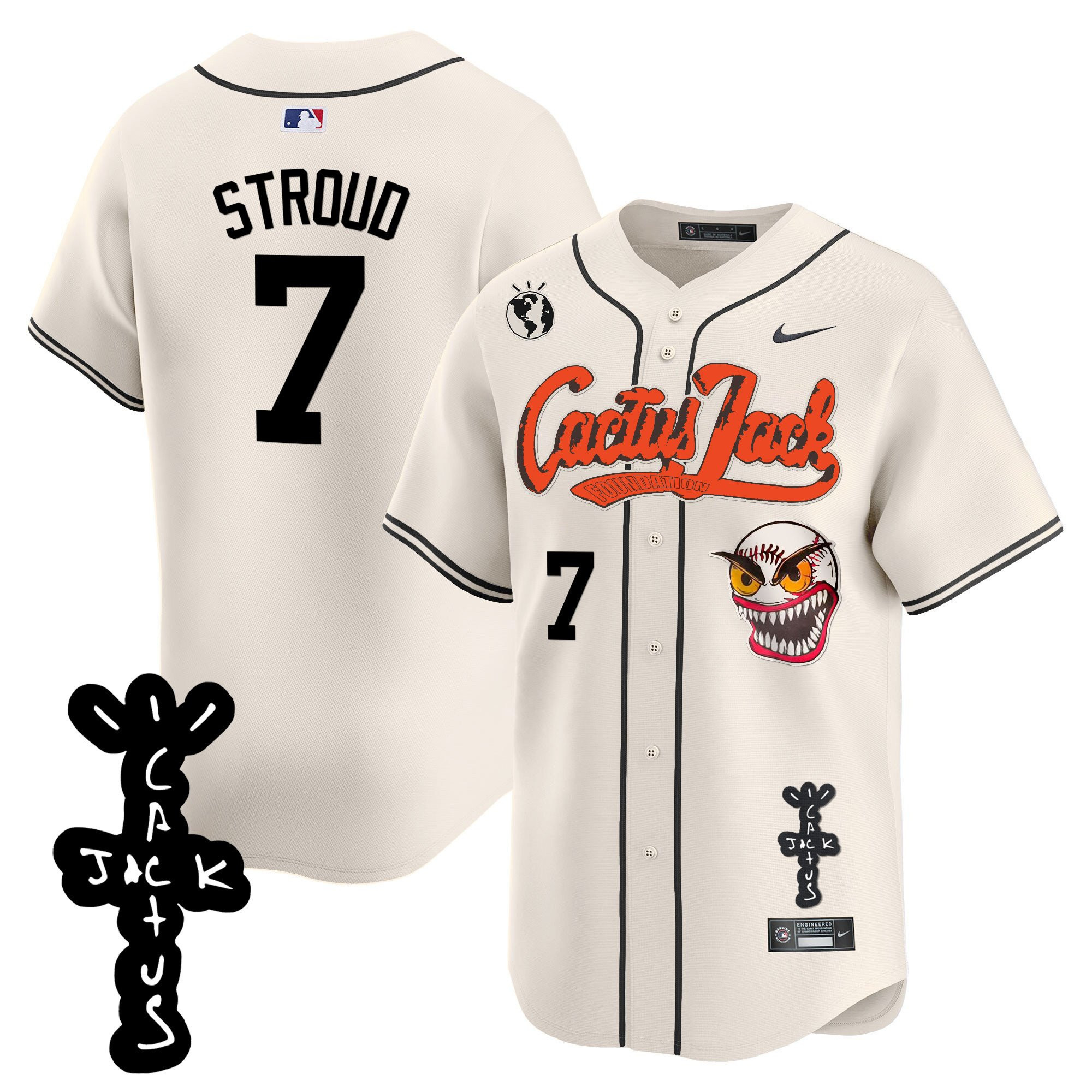 CJ Stroud 7 Houston Astros Cactus Jack Patch V2 Men Jersey - Cream
