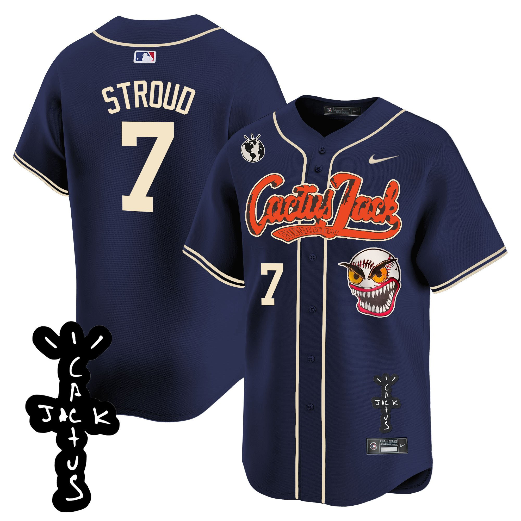 CJ Stroud 7 Houston Astros Cactus Jack Patch V2 Men Jersey - Navy
