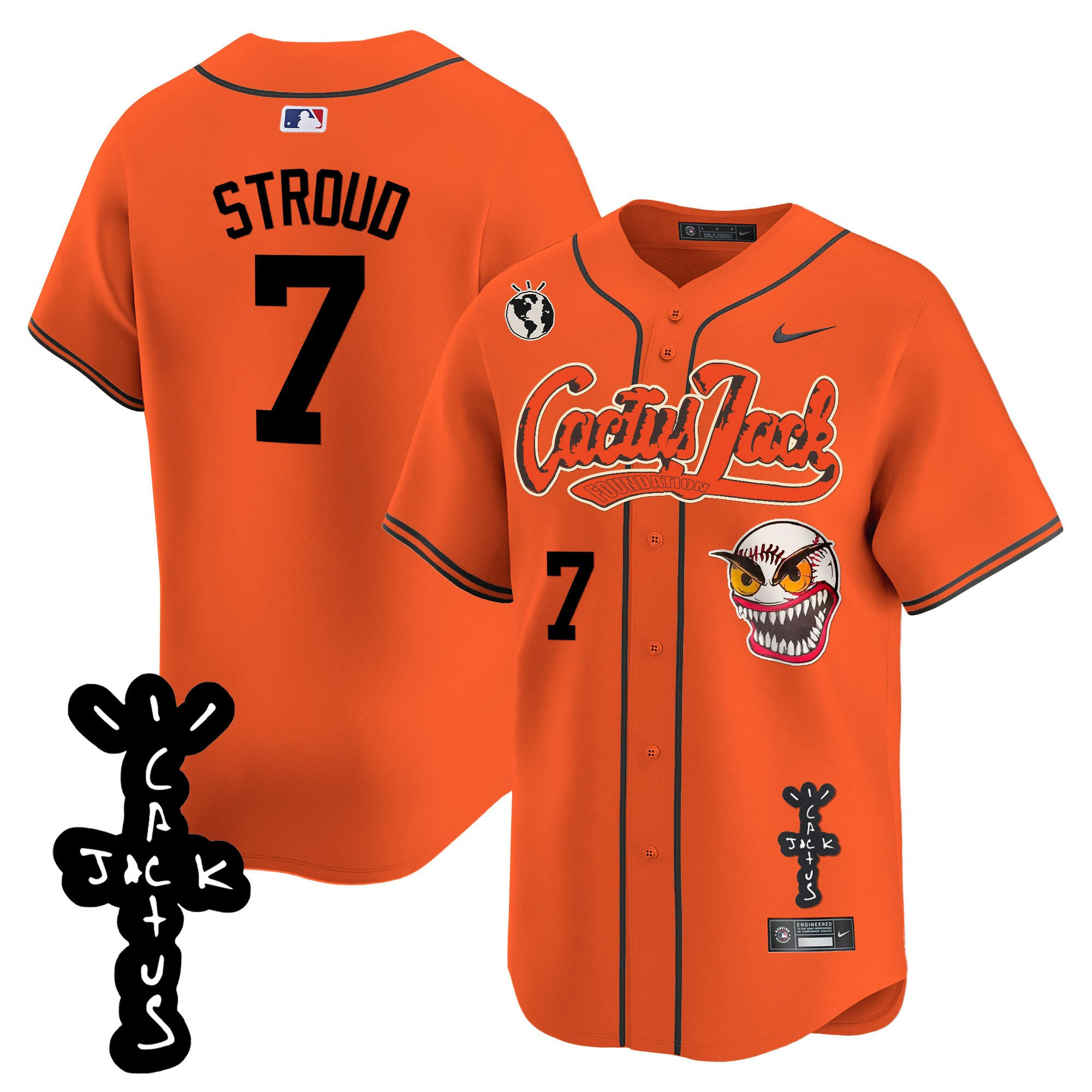 CJ Stroud 7 Houston Astros Cactus Jack Patch V2 Men Jersey - Orange