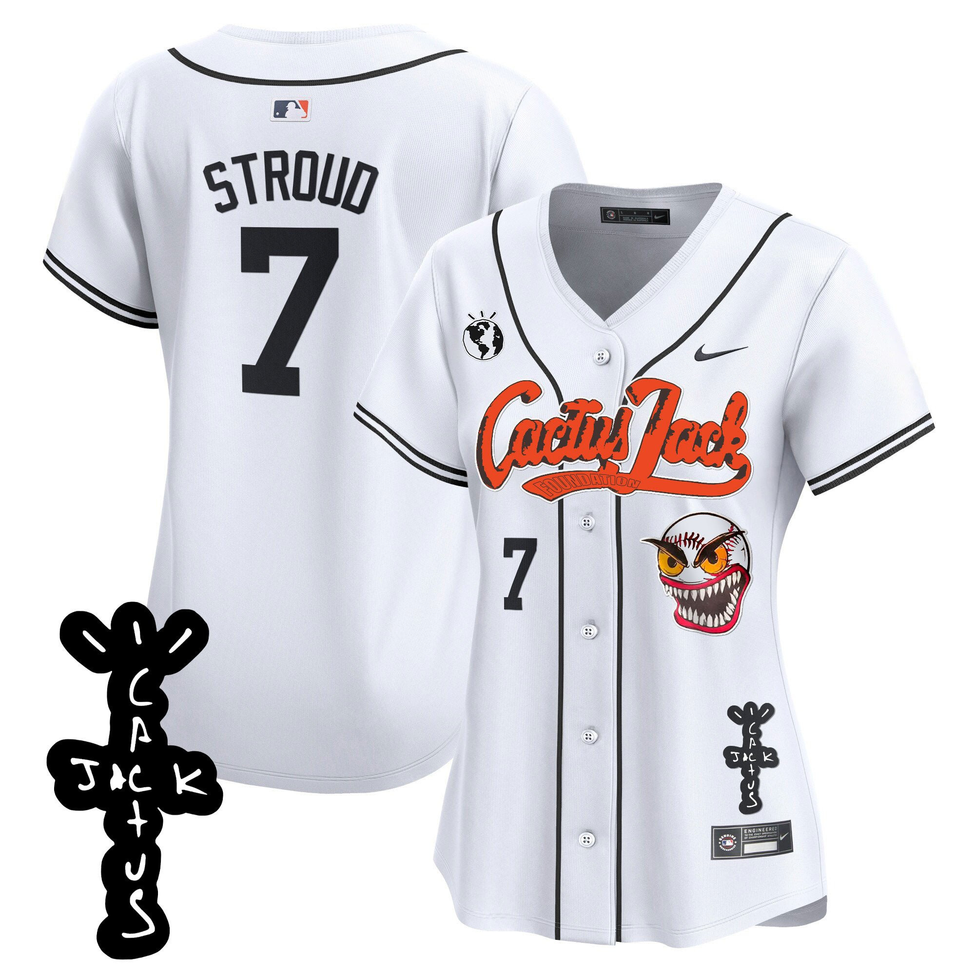 CJ Stroud 7 Houston Astros Cactus Jack Patch V2 Women Jersey - White 