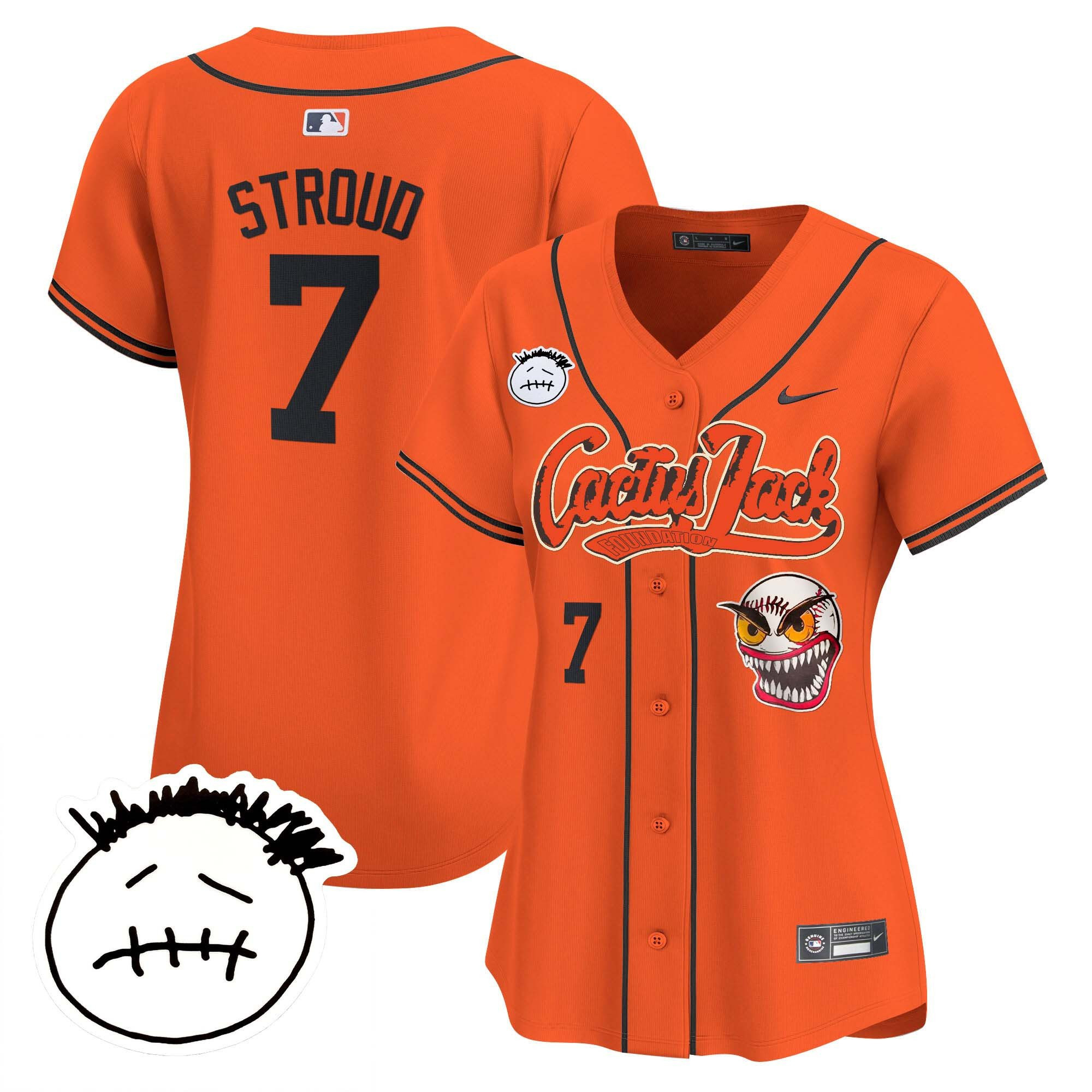 CJ Stroud 7 Houston Astros Cactus Jack Patch V3 Women Jersey - Orange 