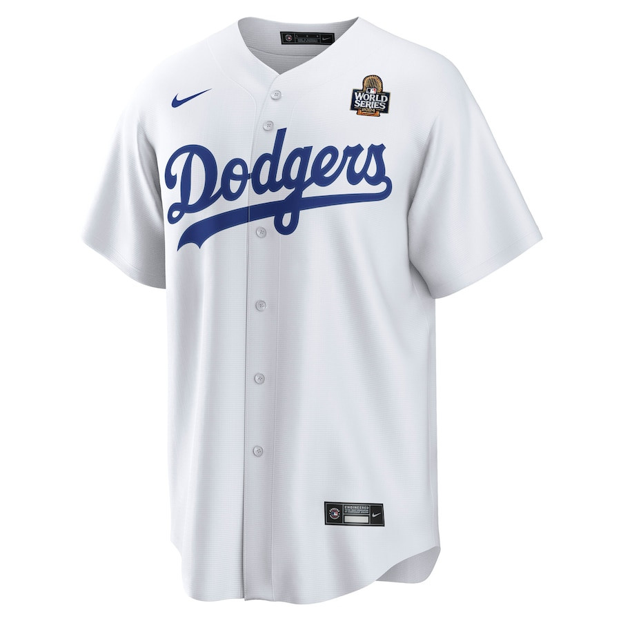 Alternative view of Clayton Kershaw 22 Los Angeles Dodgers 2024 World Series Home Player Men Jersey - White 