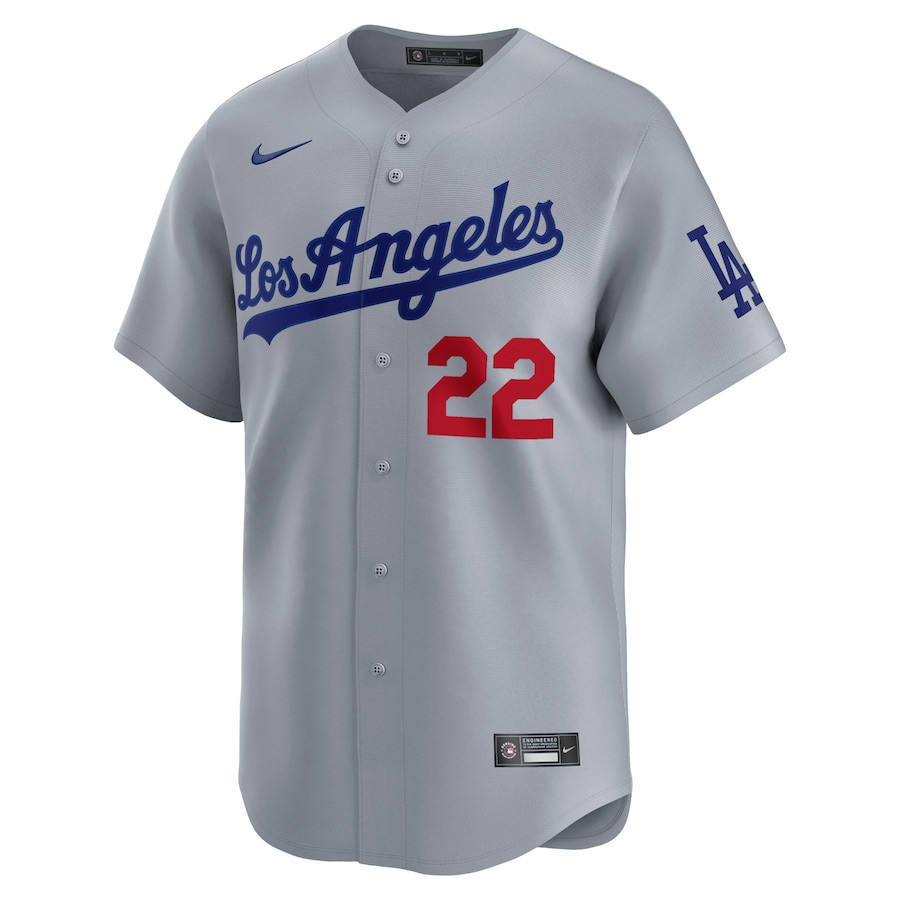 Alternative view of Clayton Kershaw 22 Los Angeles Dodgers Away Limited Men Jersey - Gray 