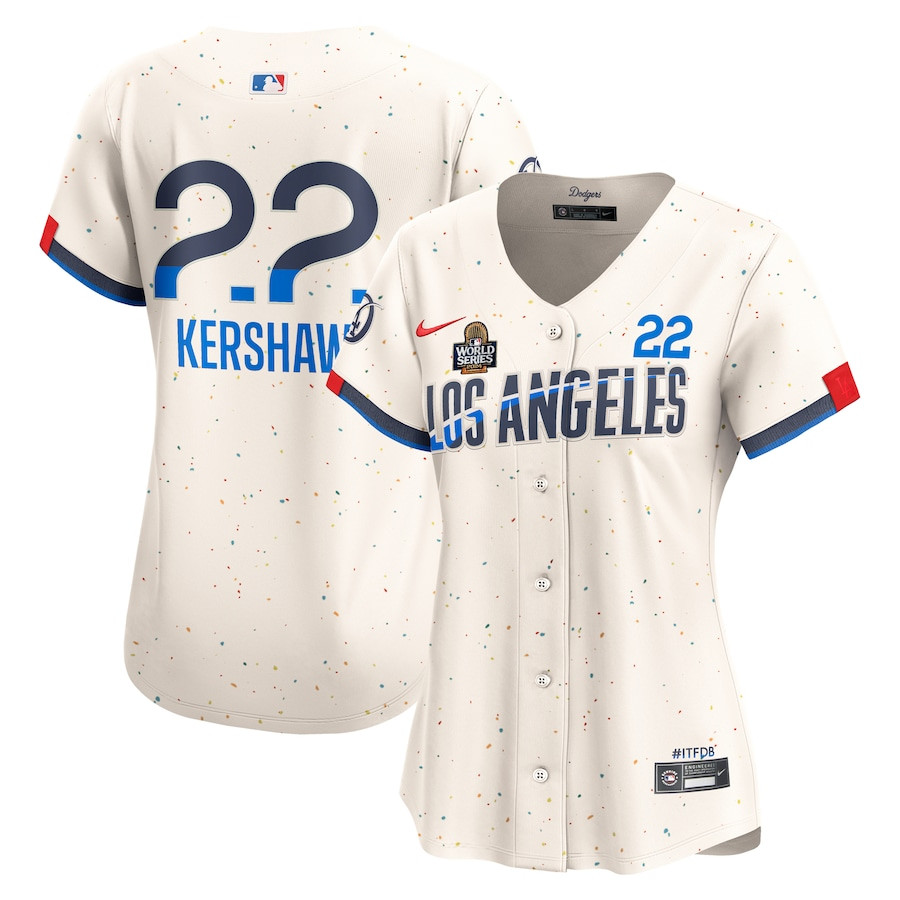 Clayton Kershaw 22 Los Angeles Dodgers Women's 2024 World Series Champions City Connect Limited Player Jersey - Cream 