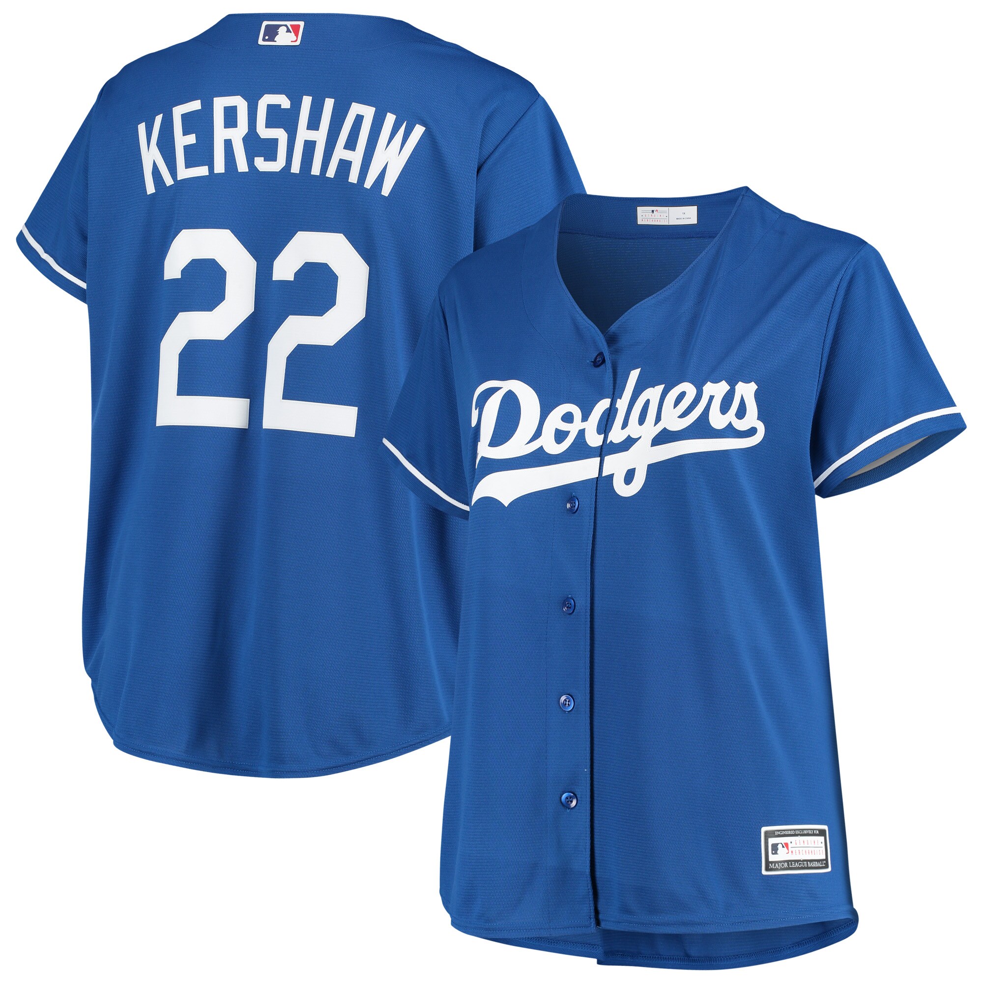 Alternative view of Clayton Kershaw Los Angeles Dodgers Women’s Plus Size Replica Player Jersey – Royal
