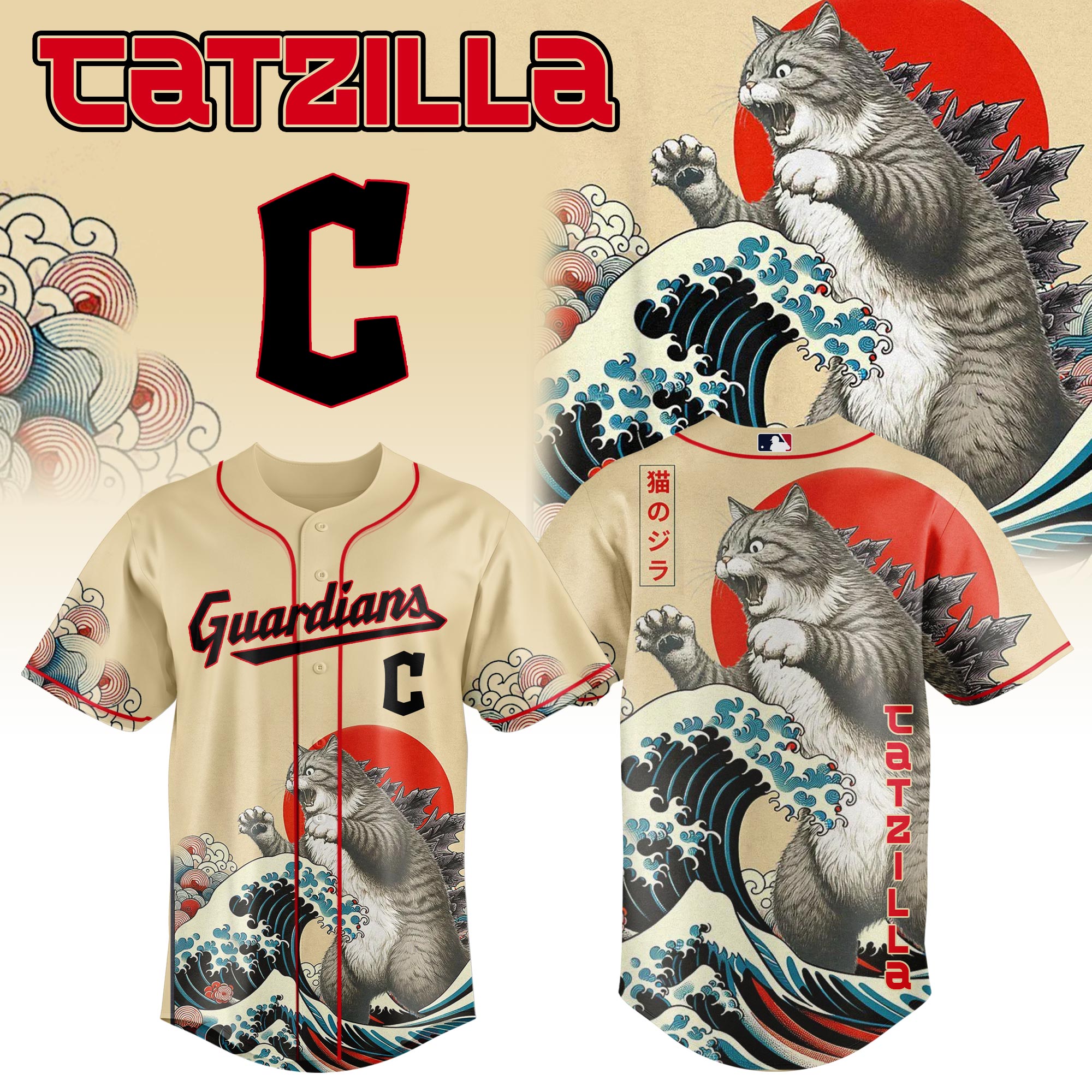 Cleveland Guardians Mlb X Catzilla Style Japans Baseball Jersey