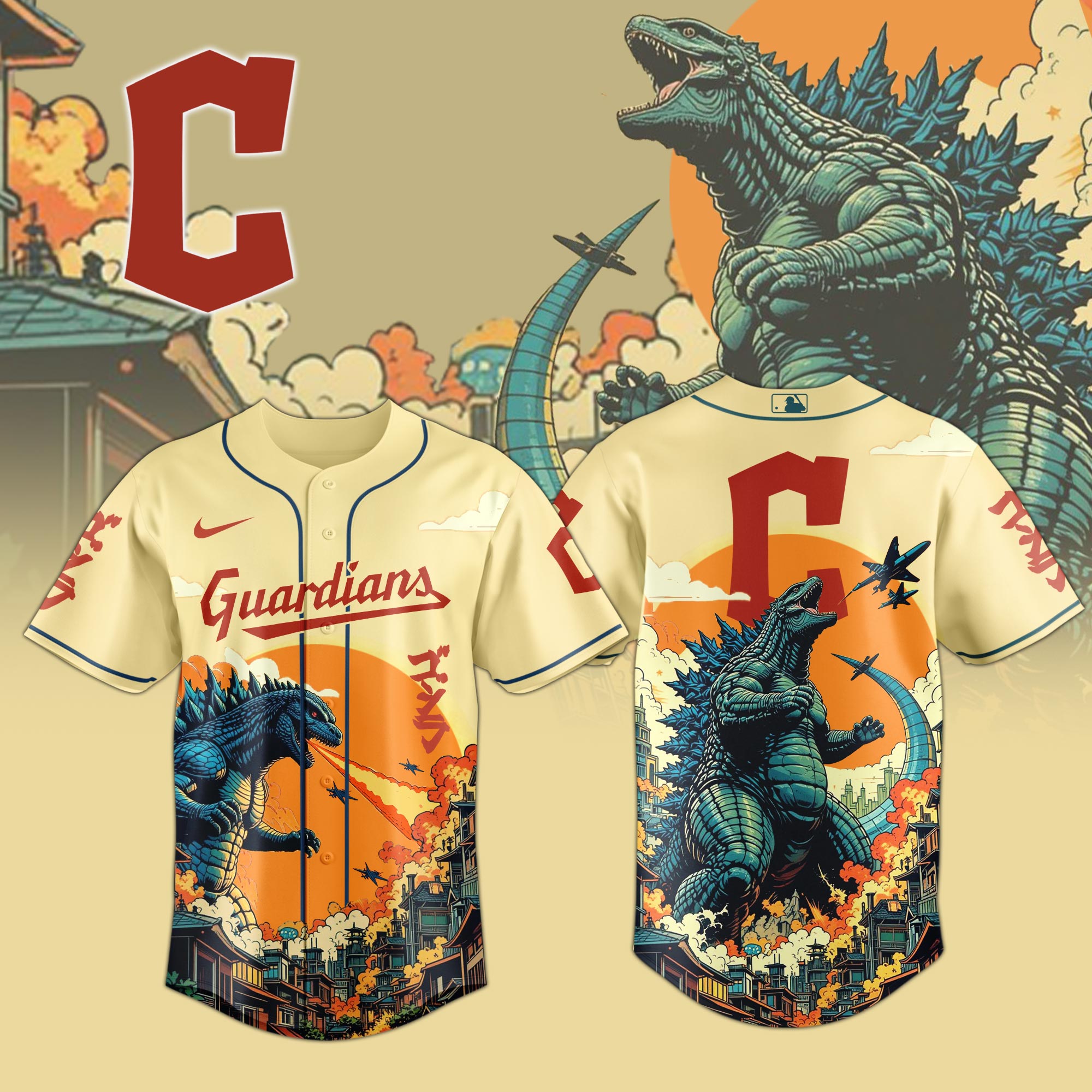 Cleveland Guardians Mlb X Godzilla Attack Baseball Jersey