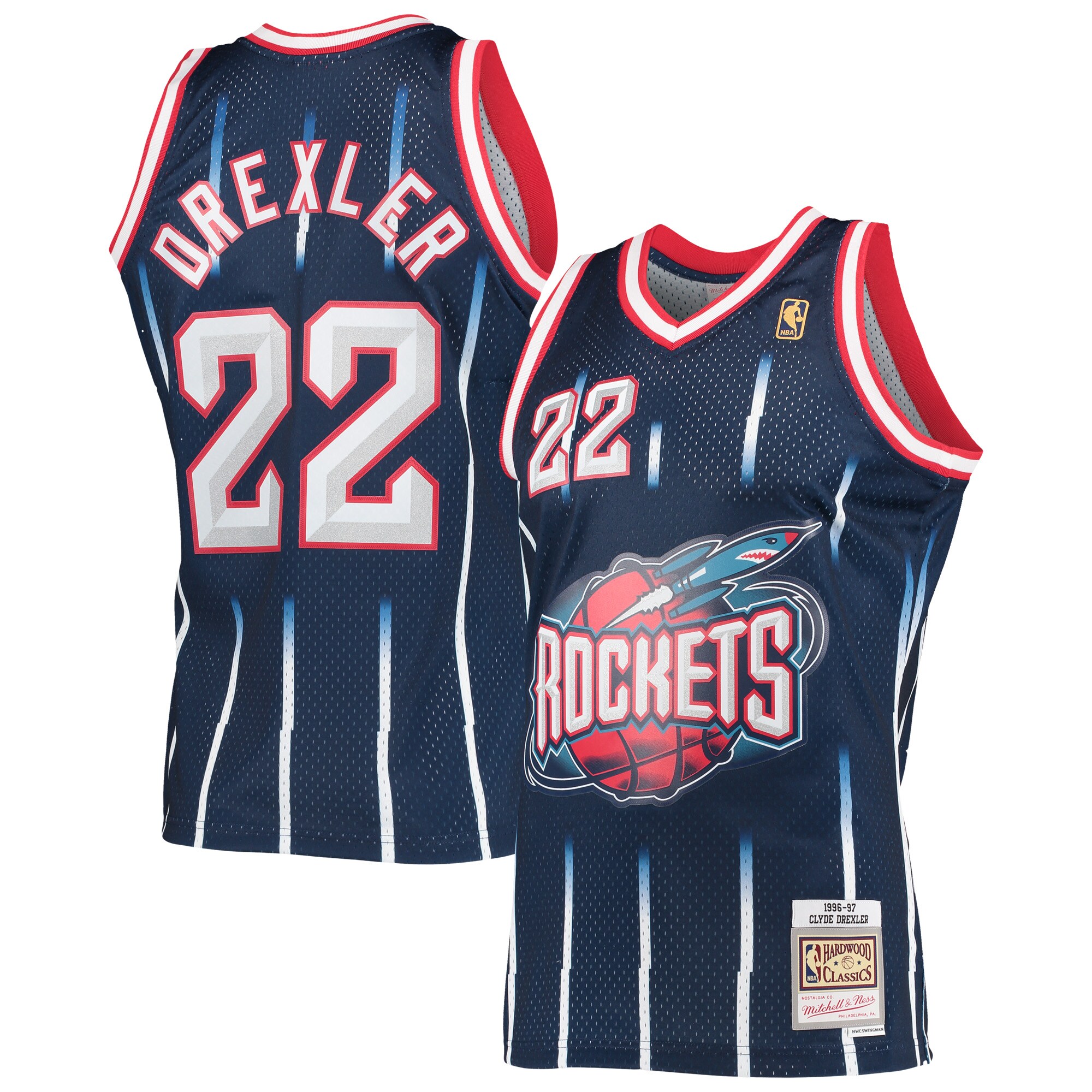 Alternative view of Clyde Drexler Houston Rockets Mitchell & Ness 1996-97 Hardwood Classics Swingman Jersey - Navy