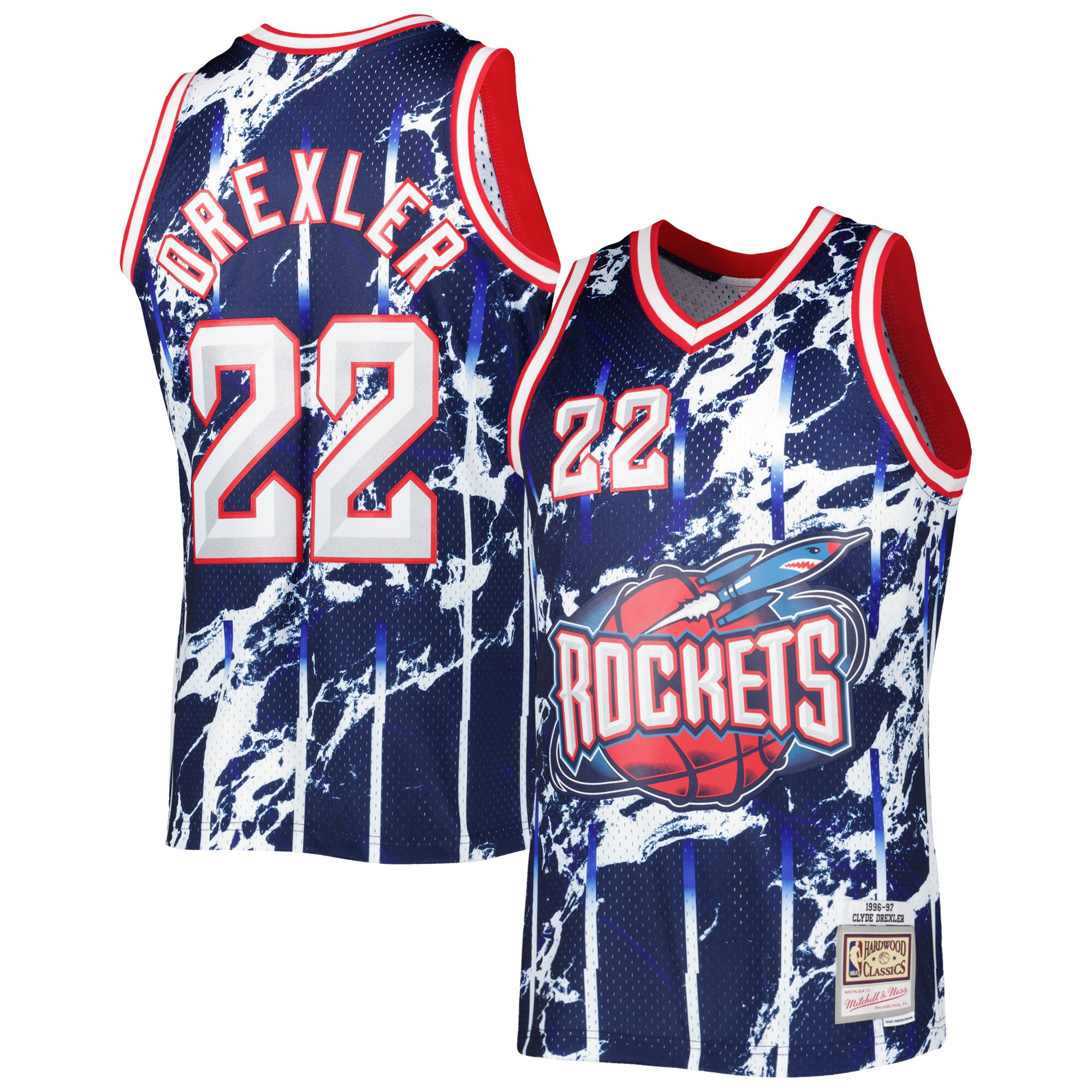 Alternative view of Clyde Drexler Houston Rockets Mitchell & Ness 1996/97 Hardwood Classics Marble Swingman Jersey - Navy