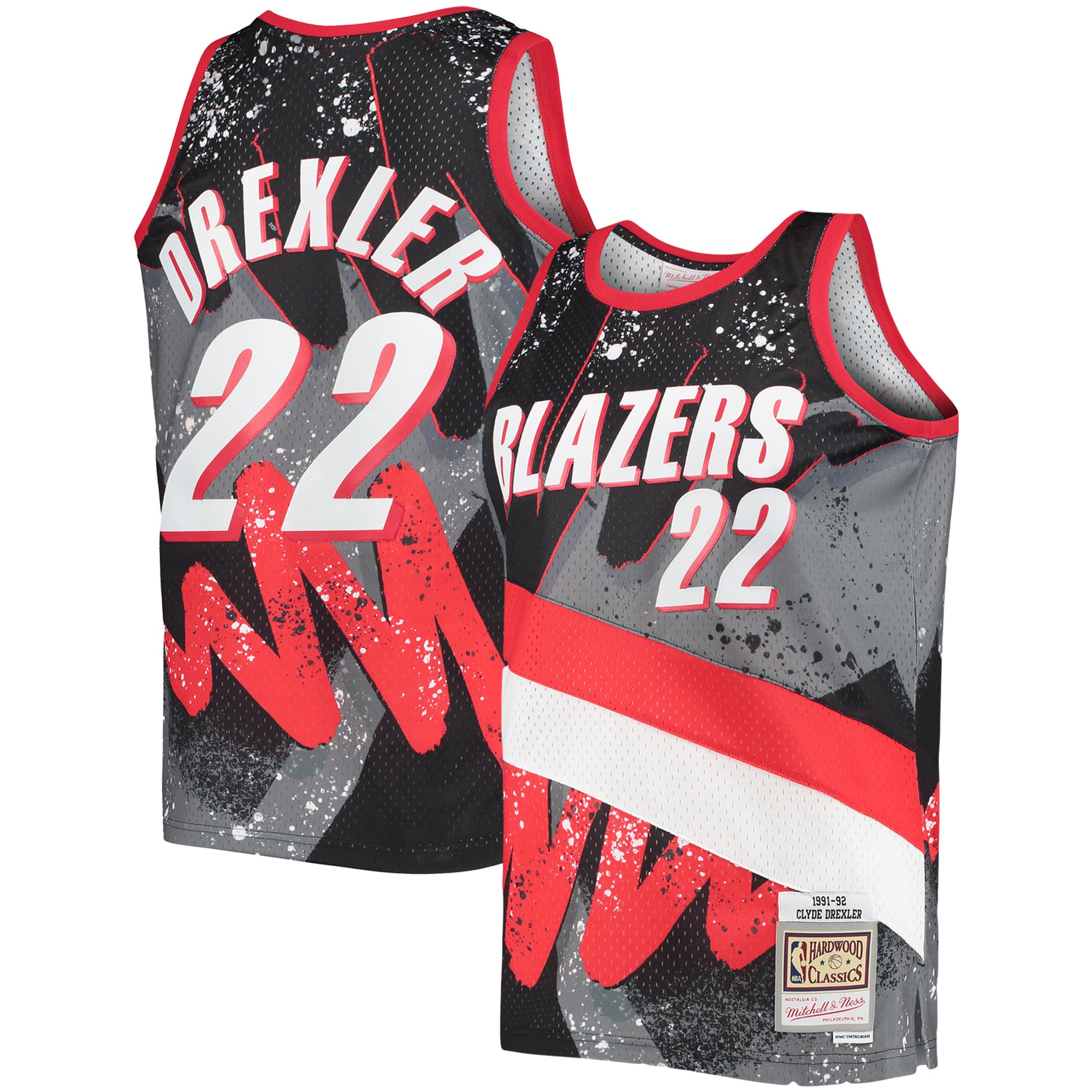 Alternative view of Clyde Drexler Portland Trail Blazers Mitchell & Ness Hardwood Classics 1991/92 Hyper Hoops Swingman Jersey - Black