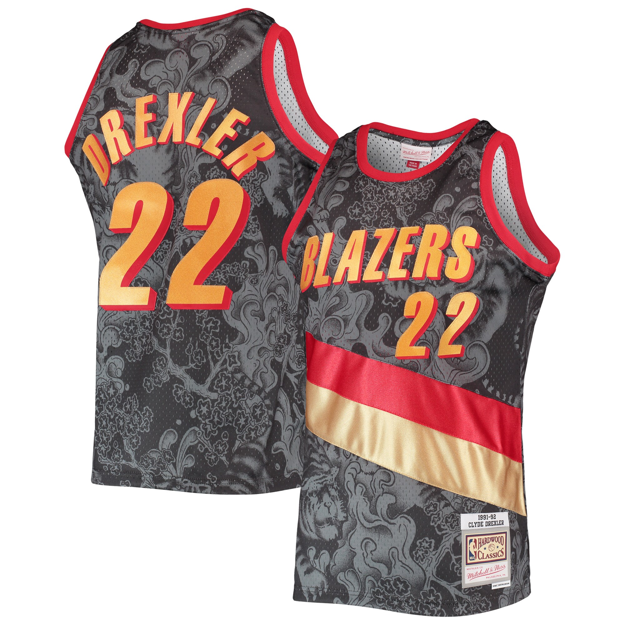 Alternative view of Clyde Drexler Portland Trail Blazers Mitchell & Ness Hardwood Classics 1991/92 Lunar New Year Swingman Jersey - Black