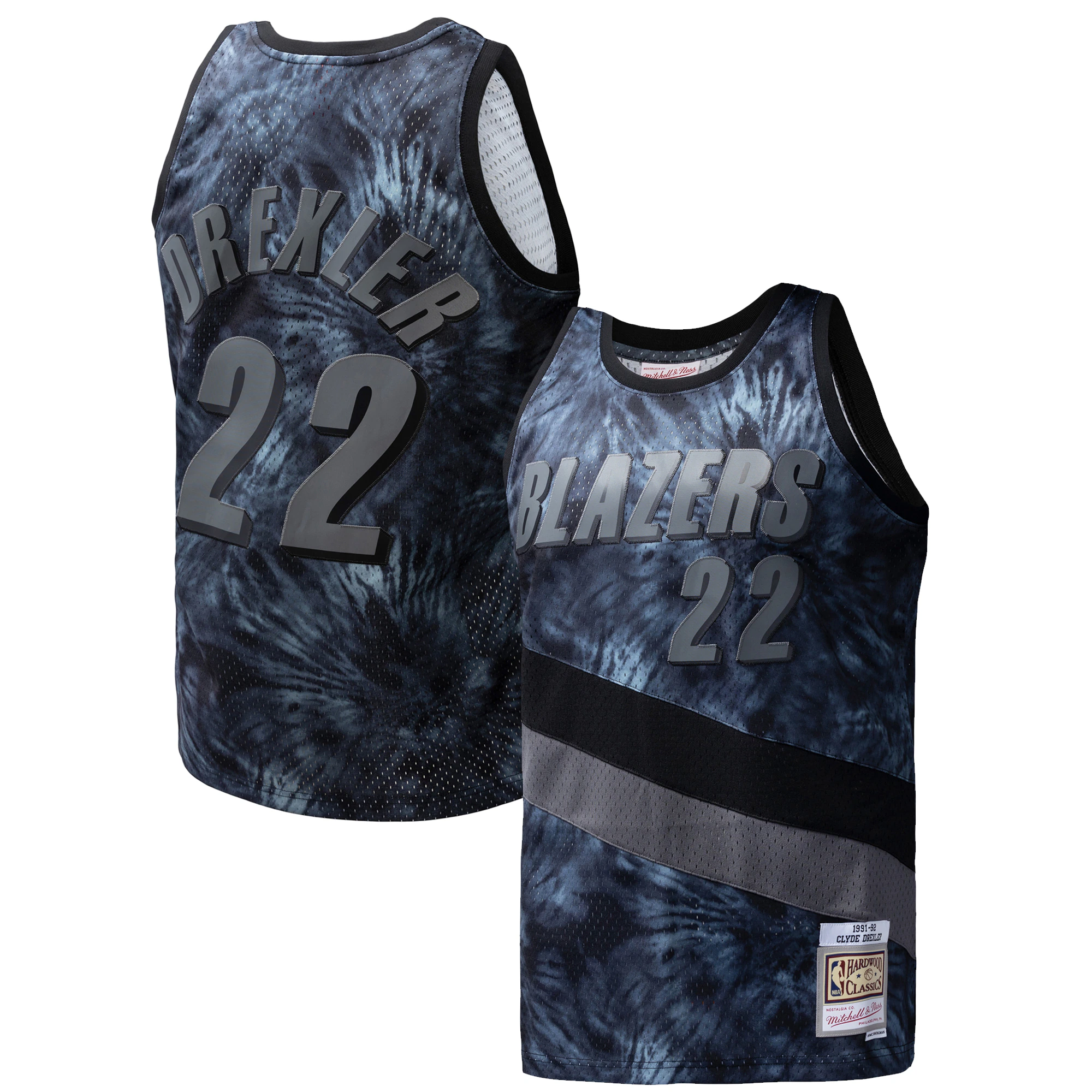 Clyde Drexler Portland Trail Blazers Mitchell & Ness Hardwood Classics 1991/92 Tie-dye Swingman Jersey - Black