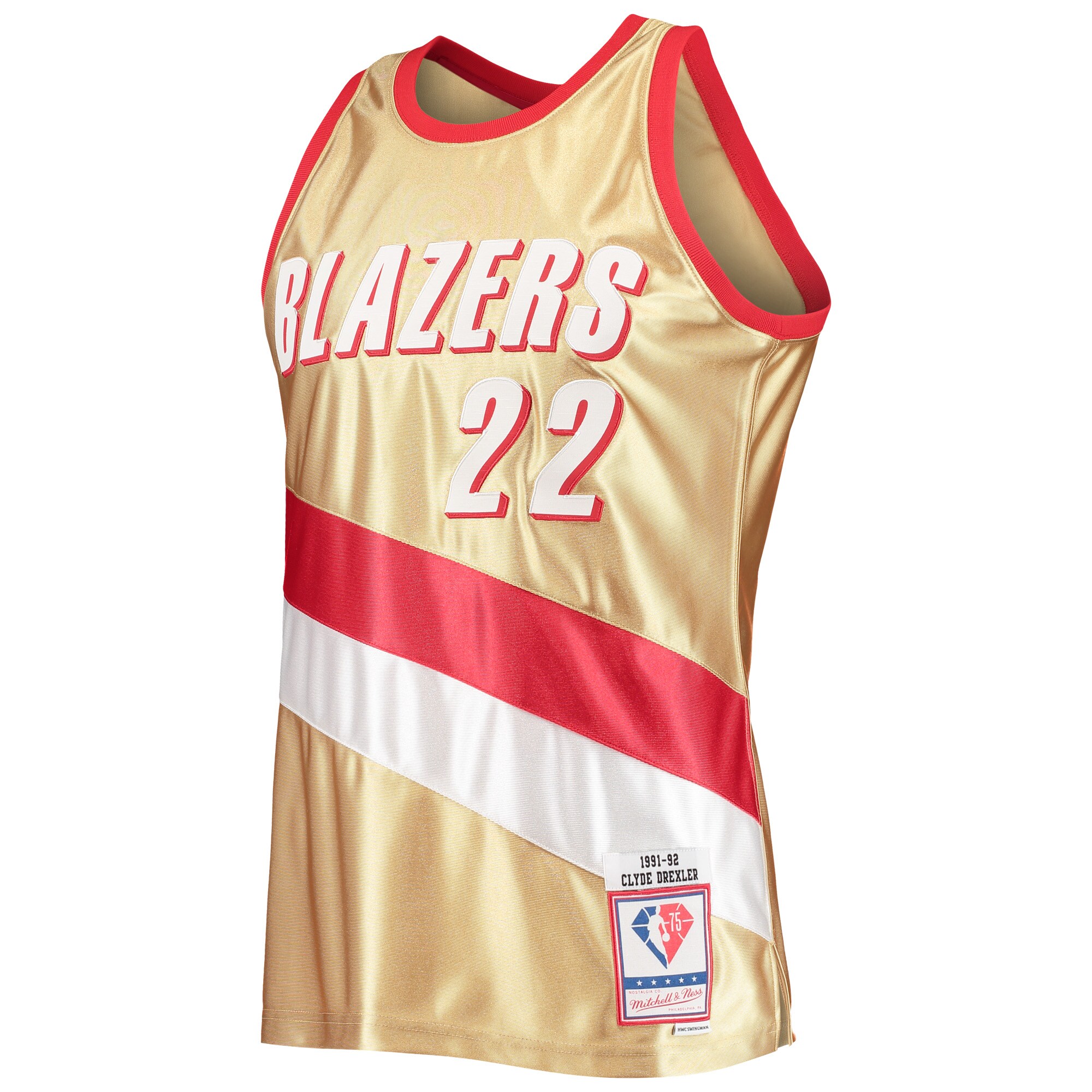 Alternative view of Clyde Drexler Portland Trail Blazers Mitchell & Ness 75th Anniversary 1991/92 Hardwood Classics Swingman Jersey - Gold