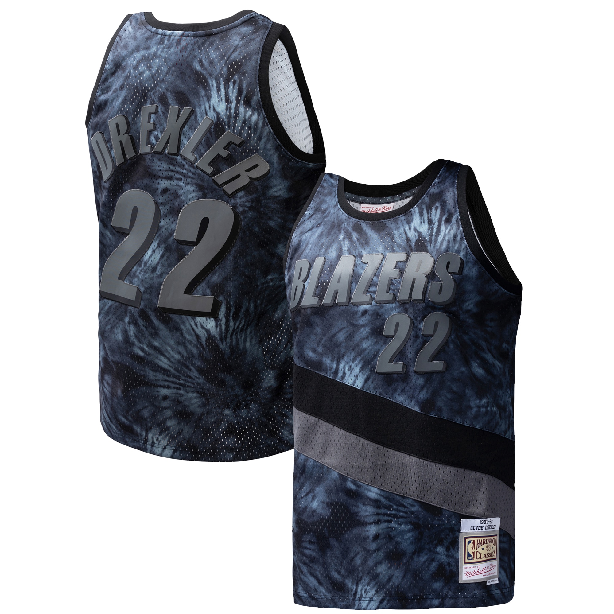 Clyde Drexler Portland Trail Blazers Mitchell & Ness Hardwood Classics 1991/92 Tie-dye Swingman Jersey - Black