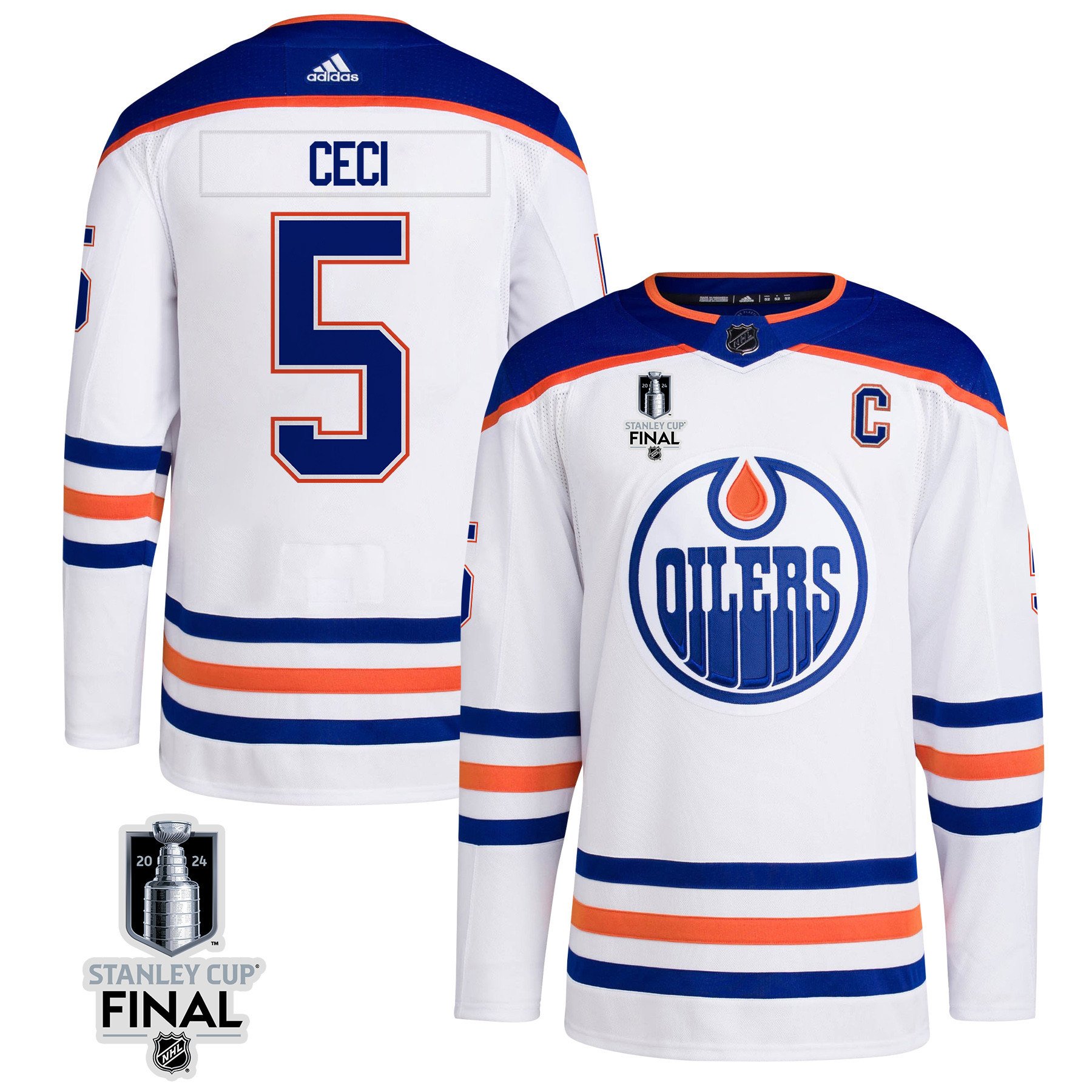 Cody Ceci 5 Edmonton Oilers 2024 STANLEY CUP Final Away Jersey - Men, White - JS898 